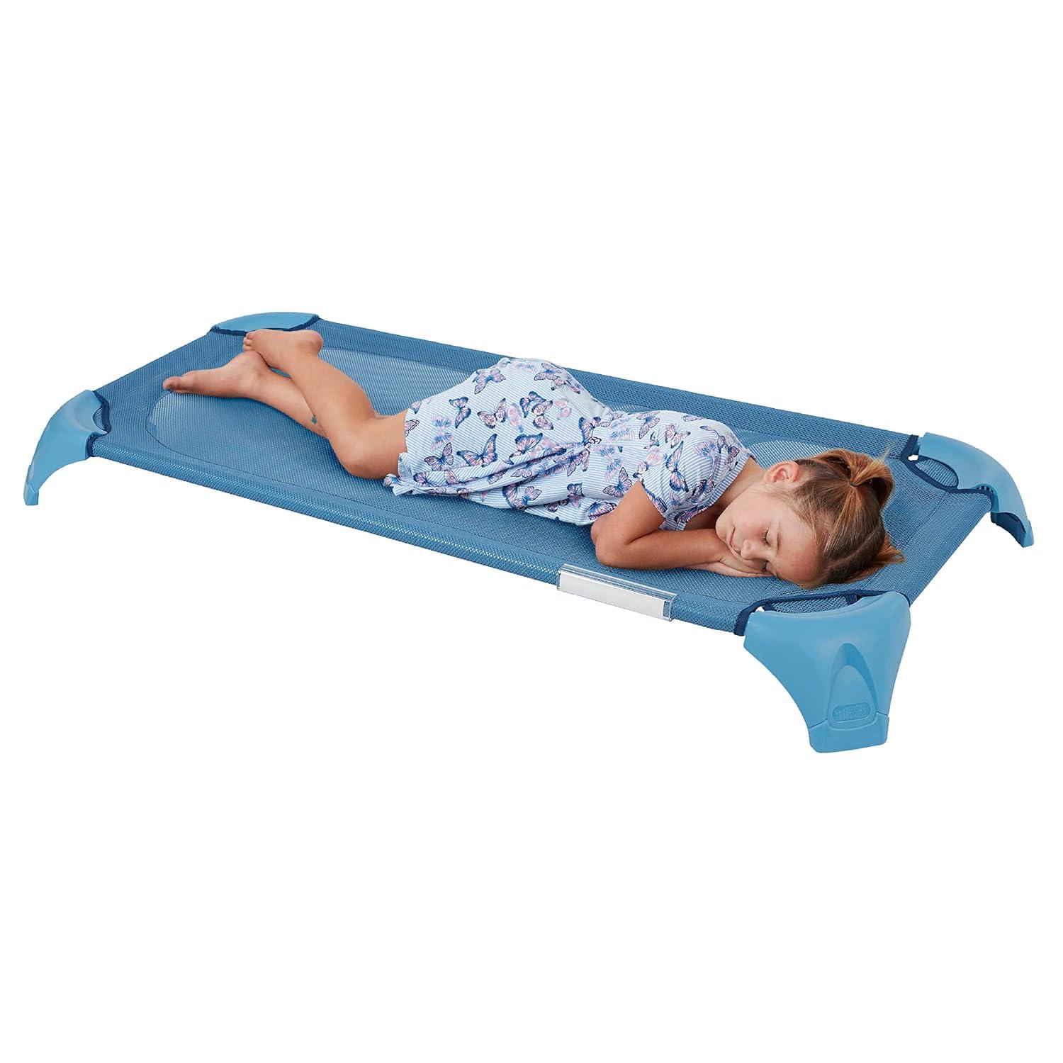 ECR4Kids ECR4Kids Stackable Kiddie Cot with Sheet, Classroom Furniture, Blue (Set of 6)
