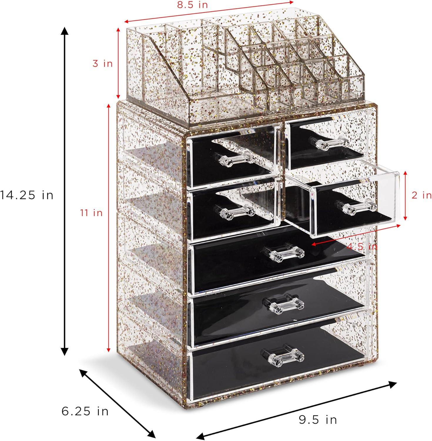 Sorbus 2-Piece 7-Drawer Vanity Organizer in Gold Glitter