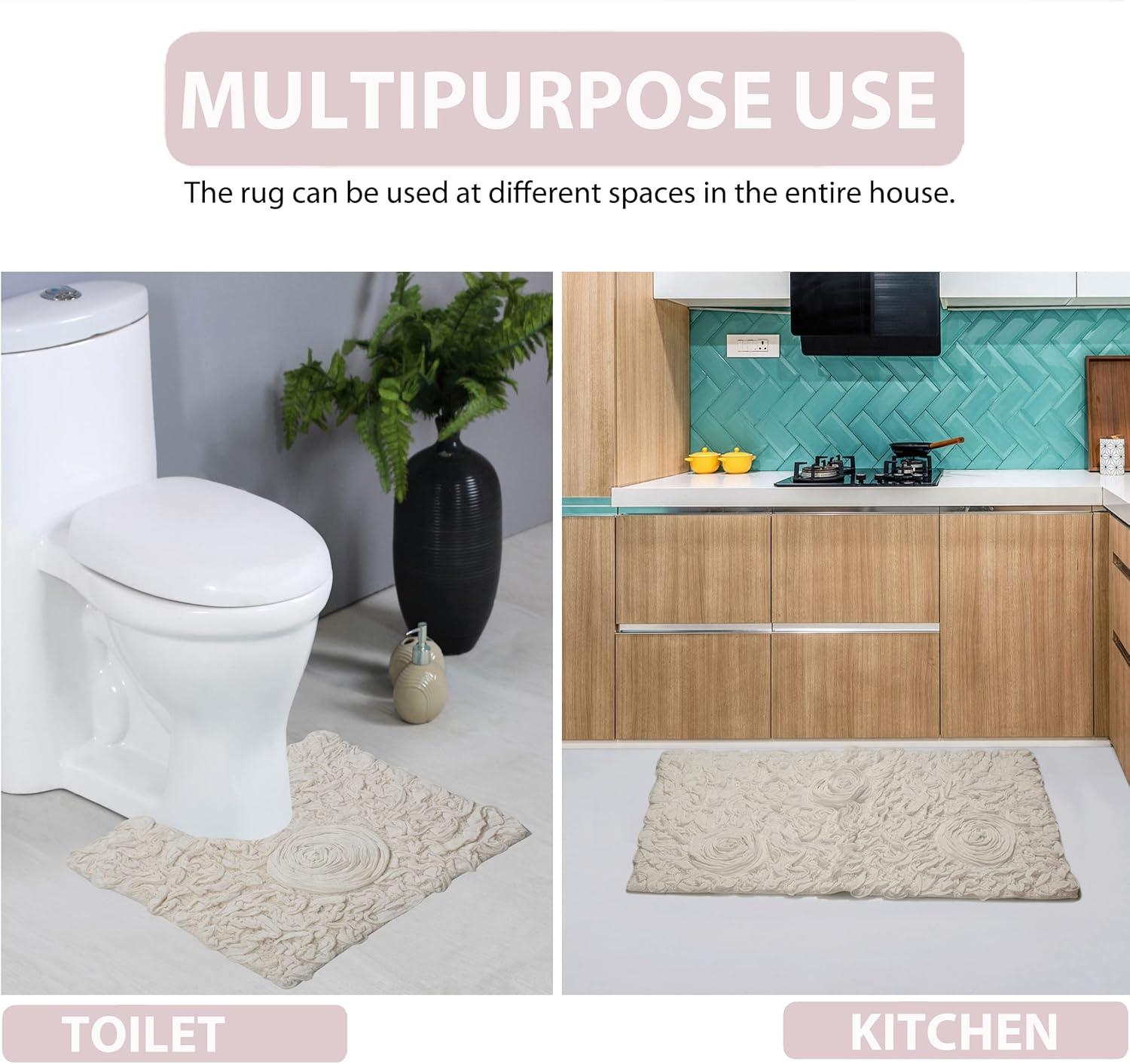 Home Weavers Bell Flower Collection 100% Cotton Tufted Bath Rugs, Extra Soft and Absorbent Bath Rugs, Non-Slip Bath Mats, Machine Washable, Bath Mats for Bathroom Floor, 2 Piece Set(S+M), Ivory