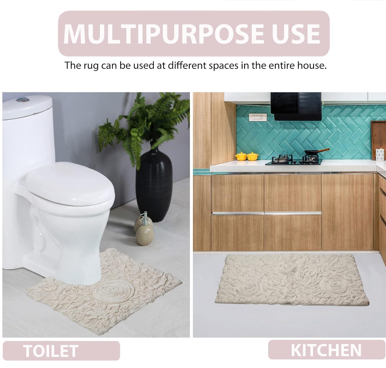 Home Weavers Bell Flower Collection 100% Cotton Tufted Bath Rugs, Extra Soft and Absorbent Bath Rugs, Non-Slip Bath Mats, Machine Washable, Bath Mats for Bathroom Floor, 2 Piece Set(S+M), Ivory