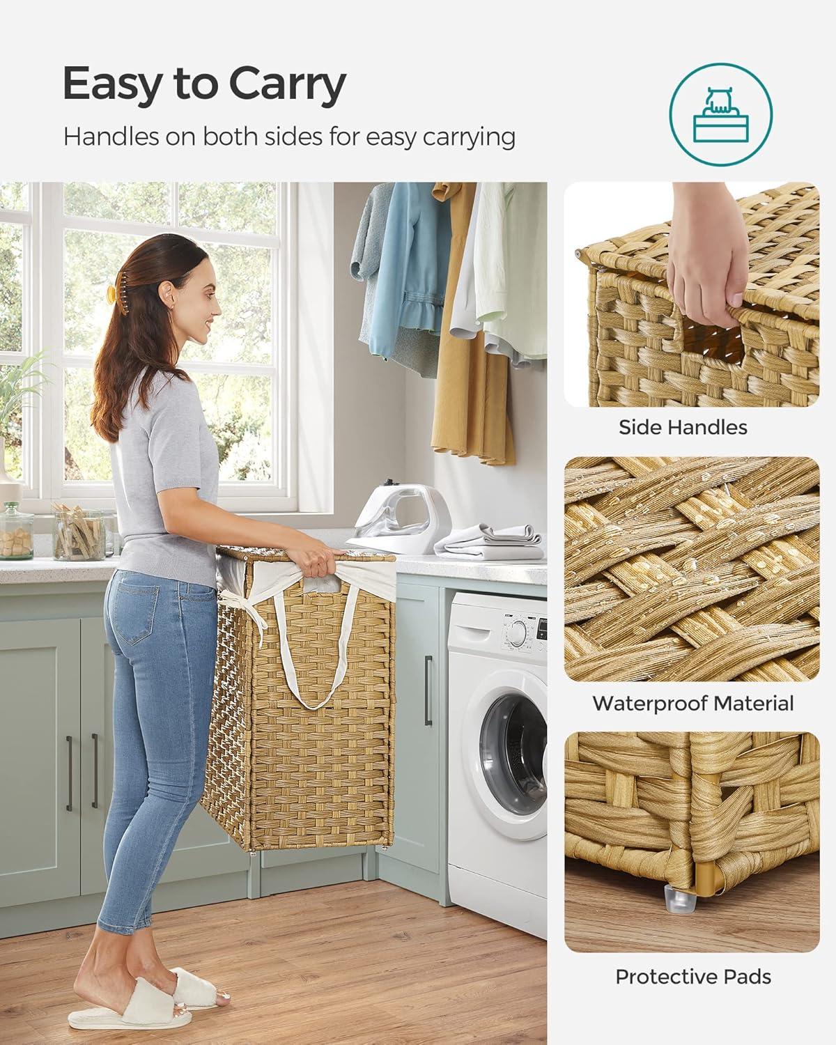 Natural Wicker Double Section Laundry Hamper with Lid