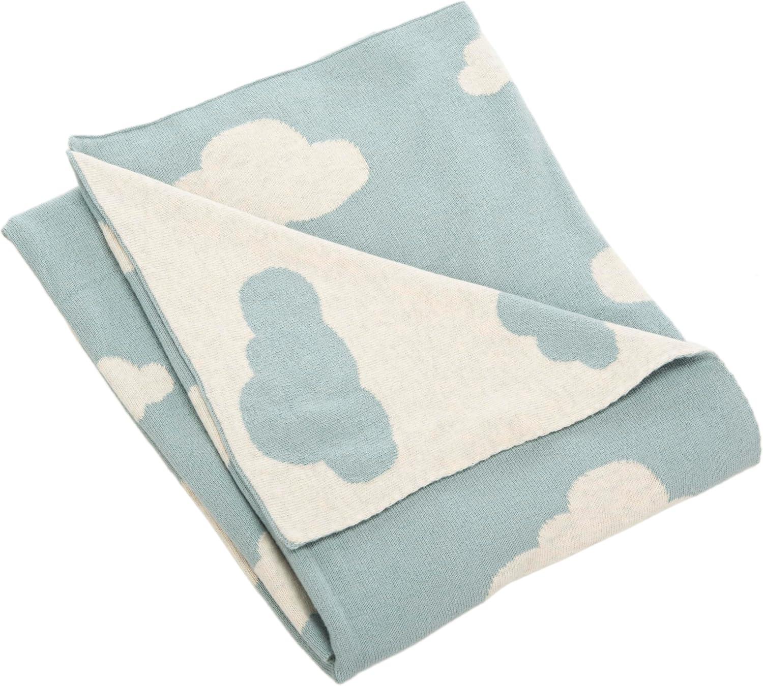 Skye Baby Blue and White Cotton Faux Fur Throw Blanket