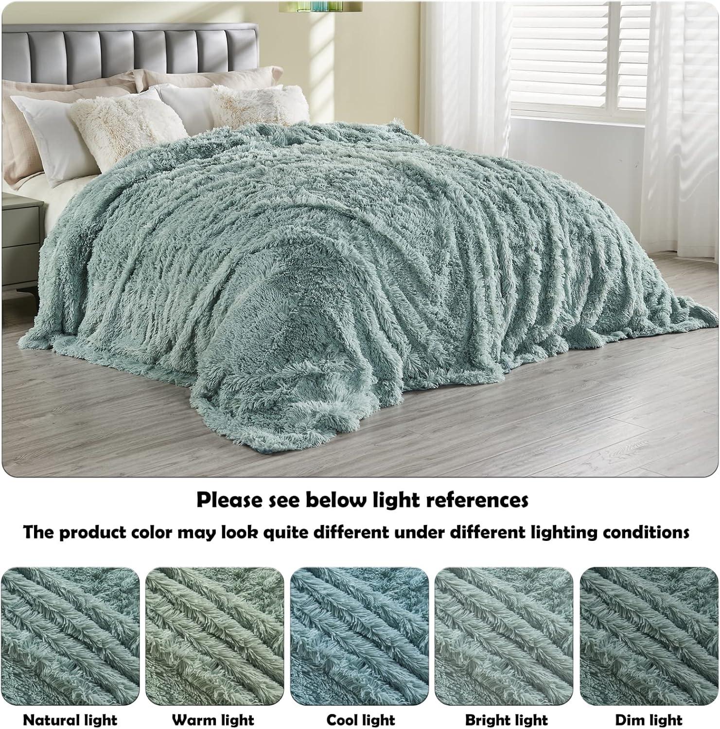 Ice Blue Faux Fur Reversible Throw Blanket