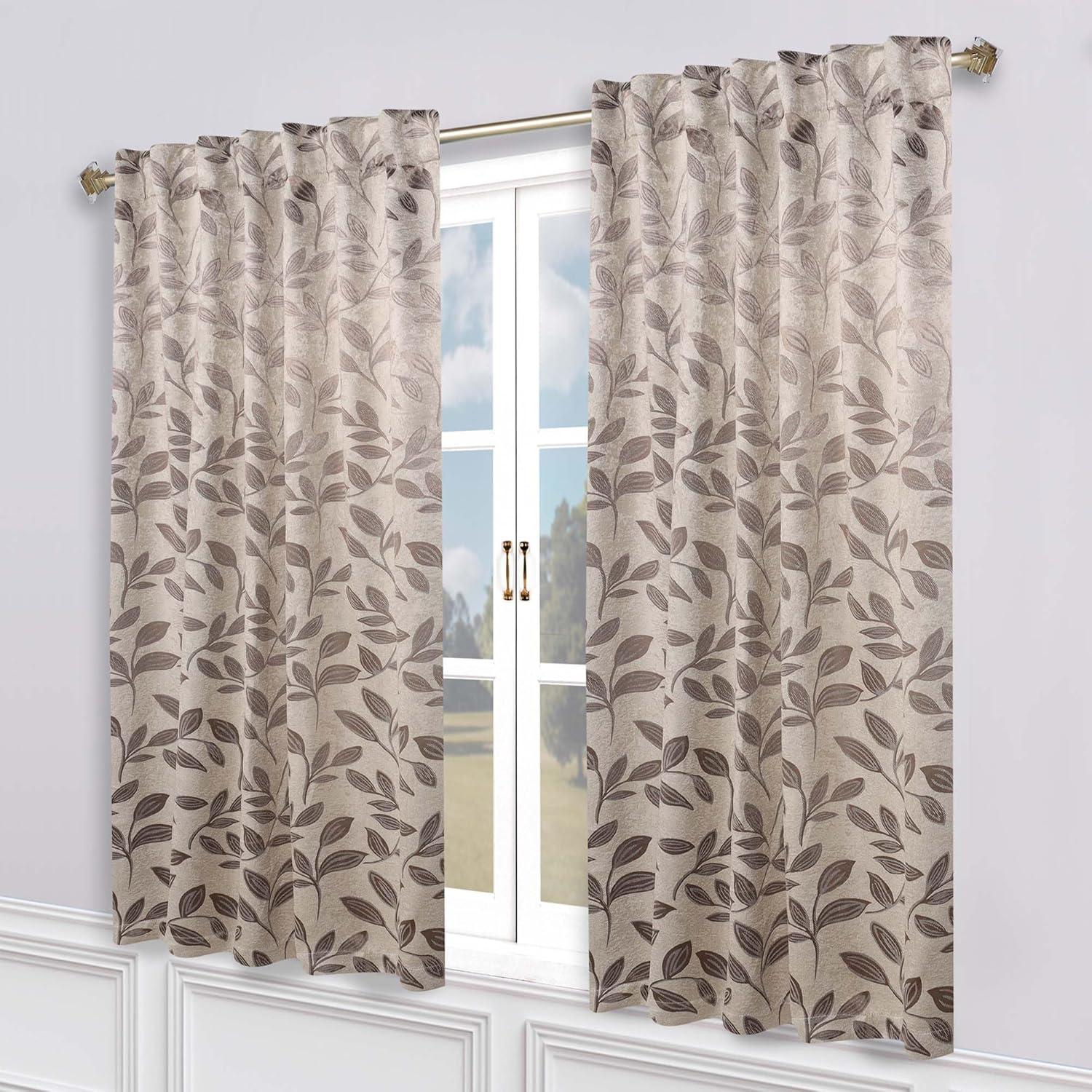 Superior Leaves Machine Washable Room Darkening Blackout Curtains With Back Tabs by Superior (Set of 2)