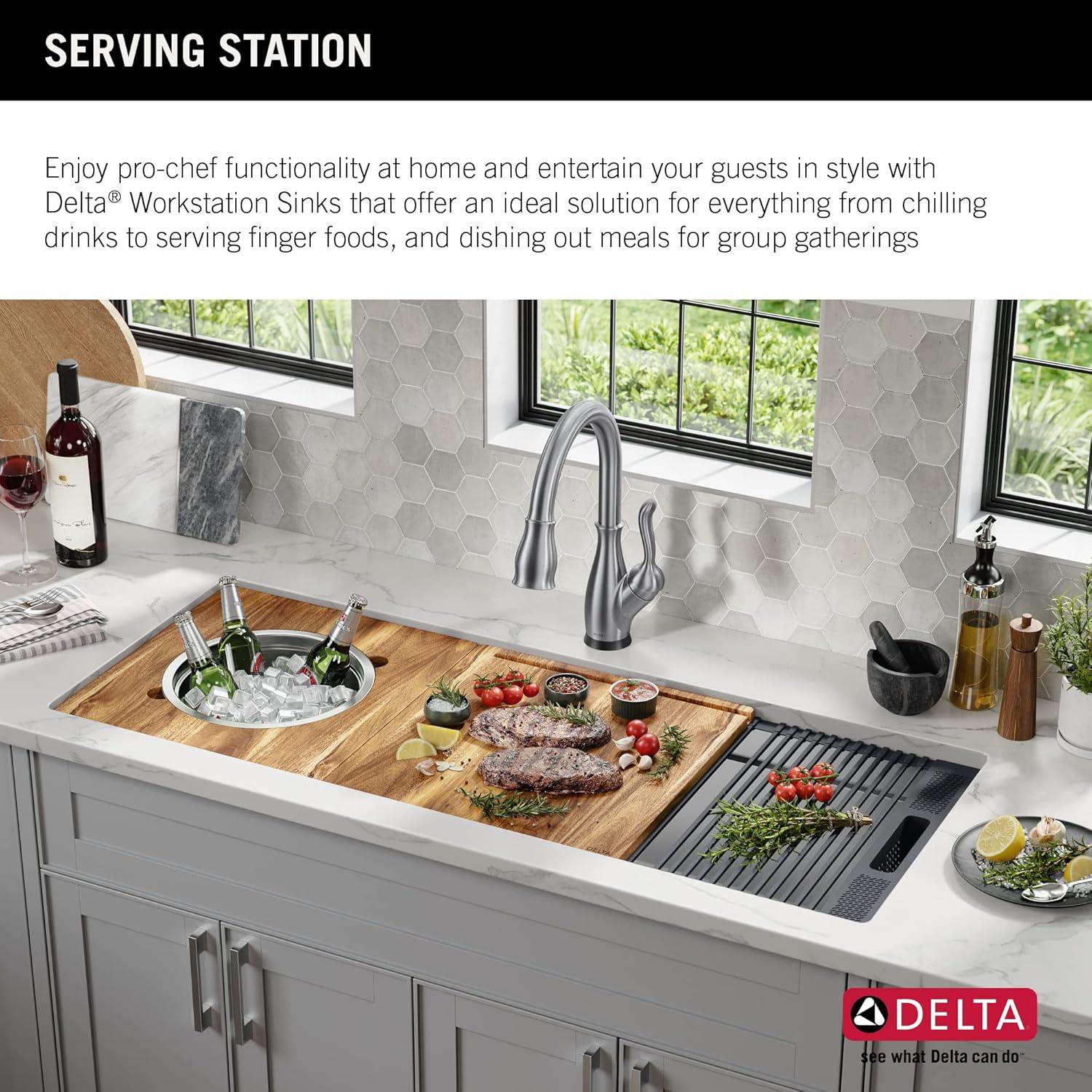 Delta Lorelai™ 45" L Workstation Kitchen Sink Undermount 16 Gauge Stainless Steel Single Bowl with 2-Tier WorkFlow™ Ledge