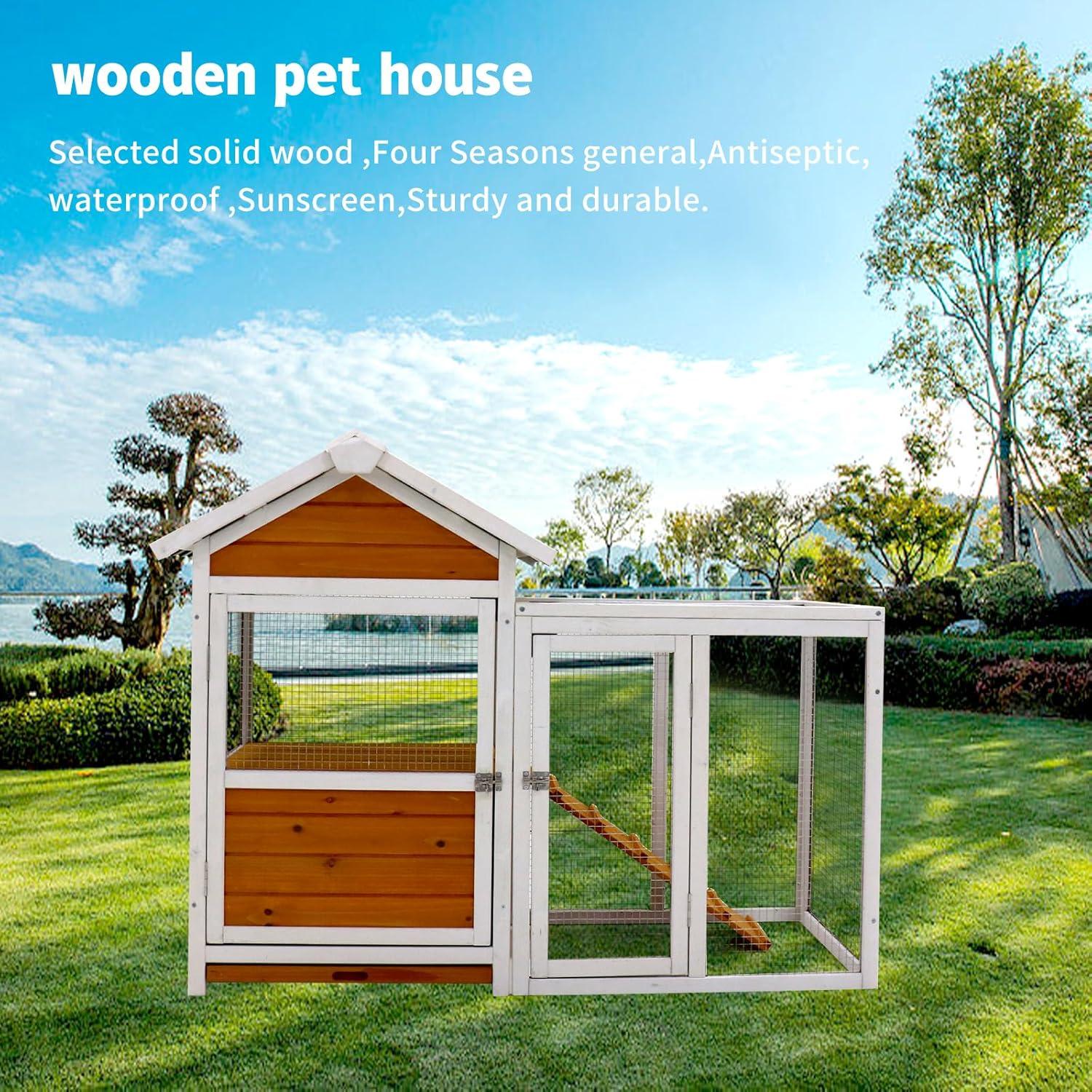 CoSoTower Large Outdoor Chicken Coop Wooden Chicken Coop, Duck Coop with Nest Box, Bird Cage, Rabbit Cage - Waterproof Pvc Board ( Yellow Brown Gradient 80°)