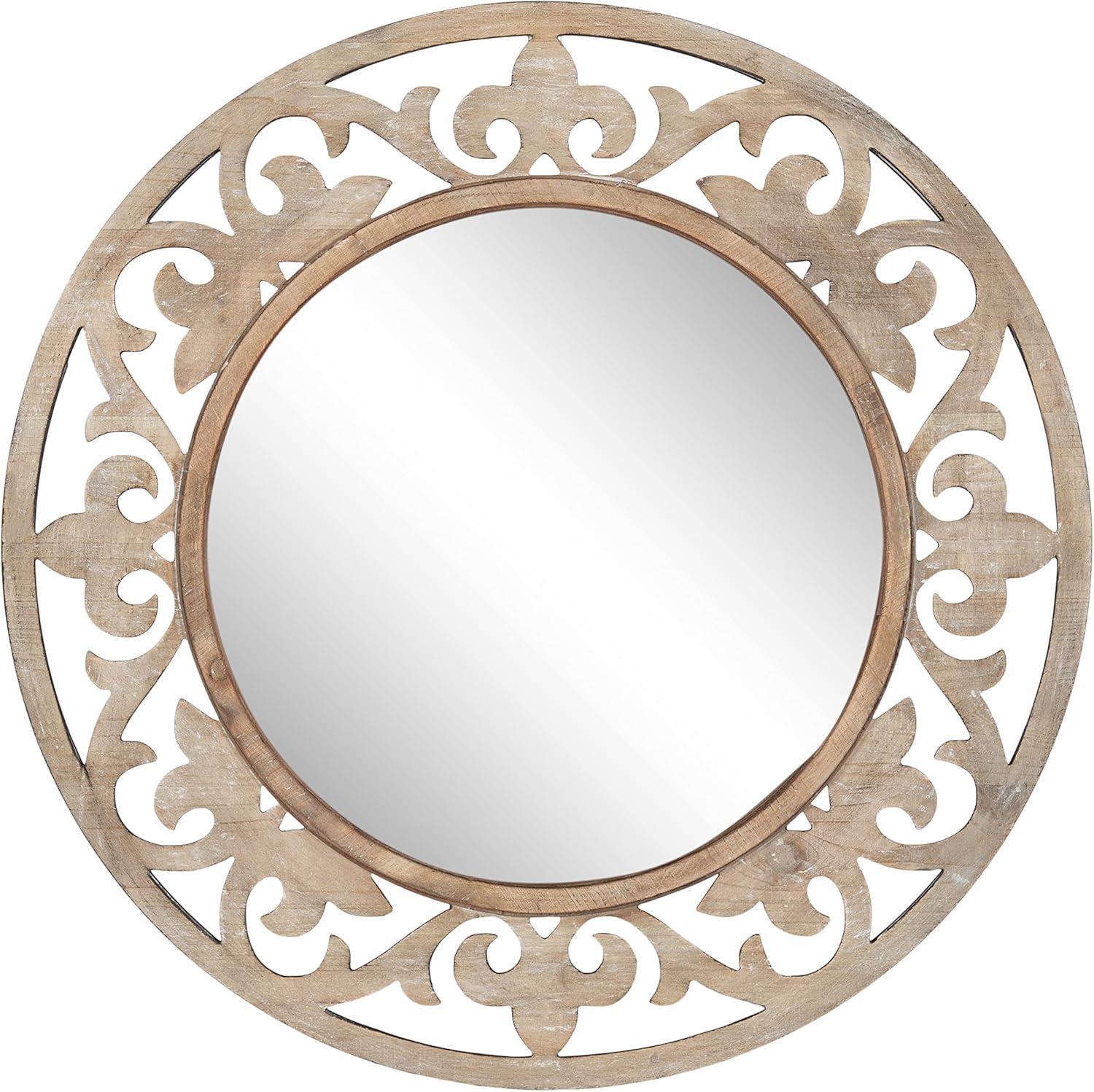 Kate and Laurel Shovali Rustic Round Mirror, 32" Diameter, Natural