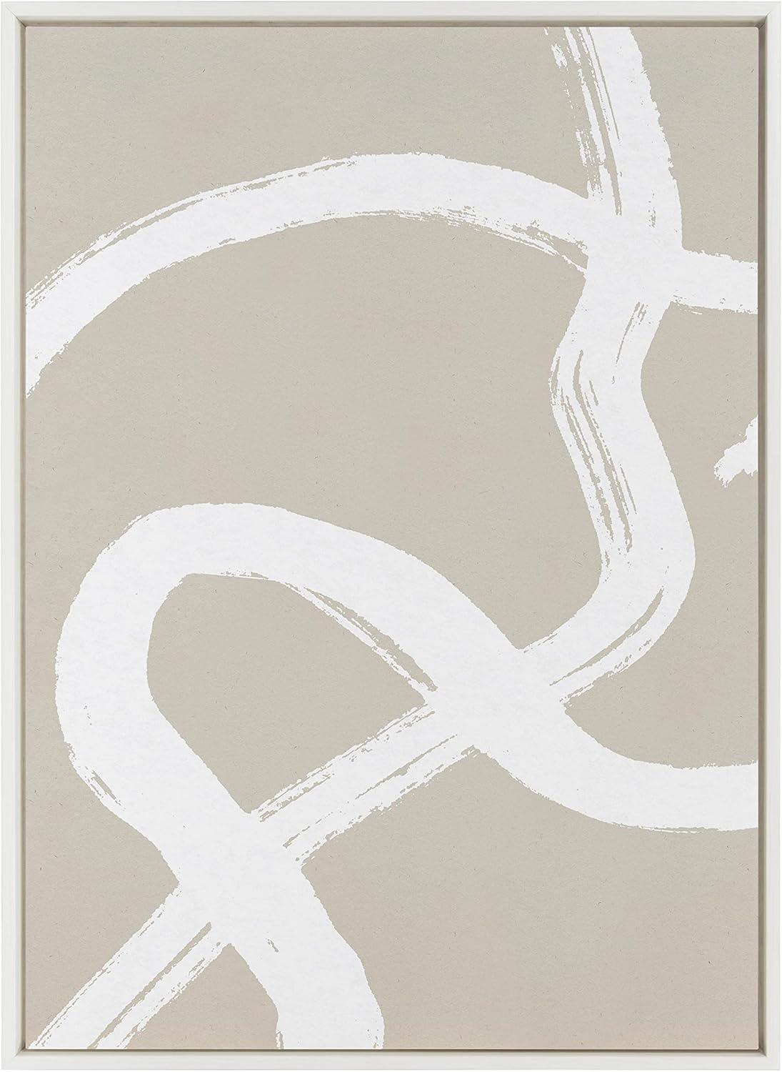 Kate and Laurel Sylvie White Lines Framed Canvas Wall Art by Rocket Jack, 28x38 White, Large Modern Tan and White Abstract Home Décor