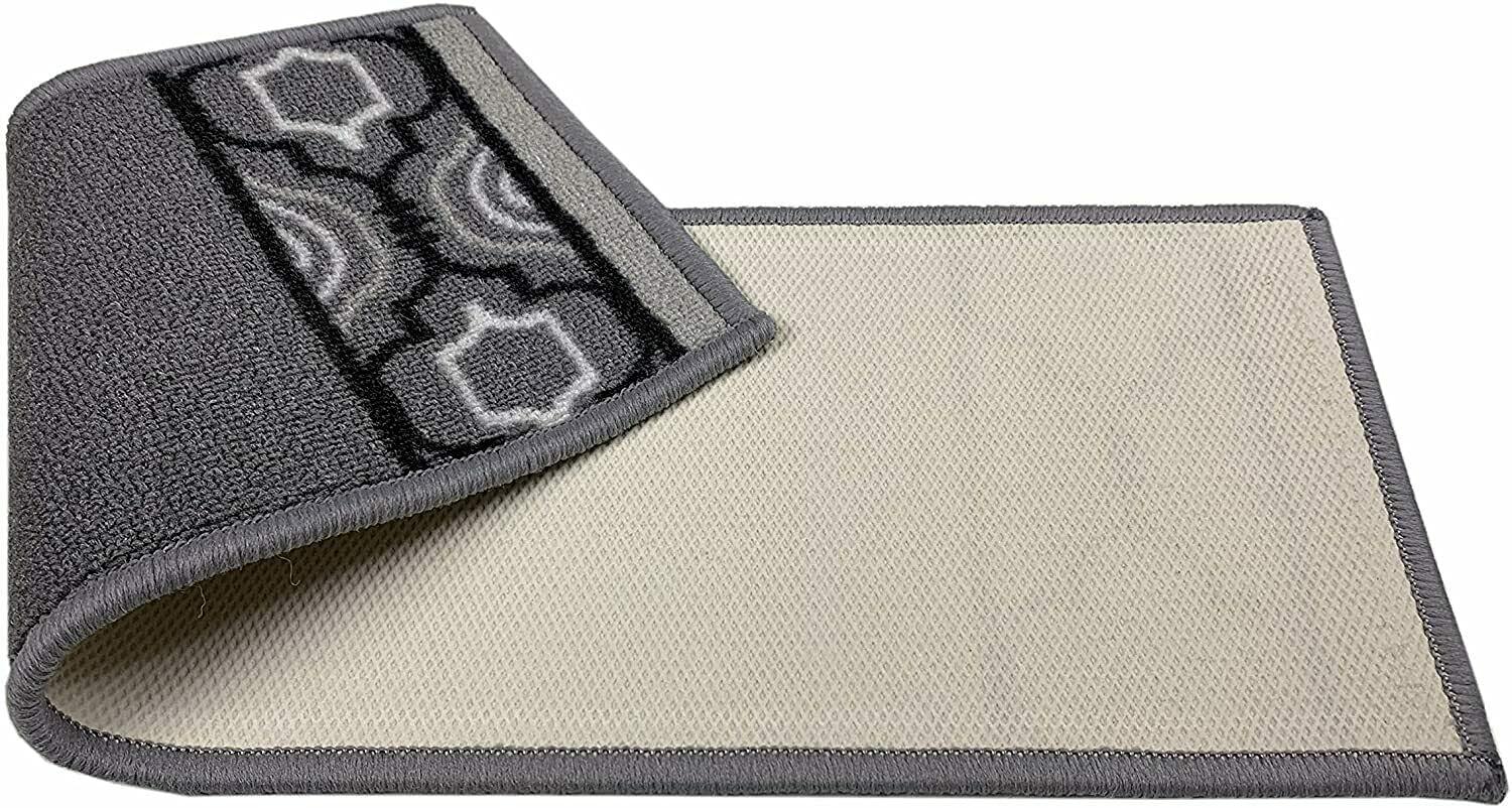 Stair Treads Skid Slip Resistant Backing Indoor Carpet Stair Treads Trellis Border Design 8 ½ inch x 26 ¼ inch (Set of 3, Grey Black)