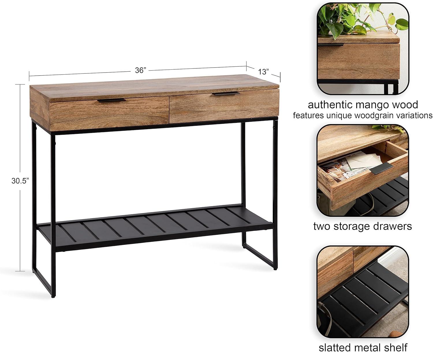 Kate and Laurel Malone Rectangle Wood Console Table, 36x13x31, Natural and Black