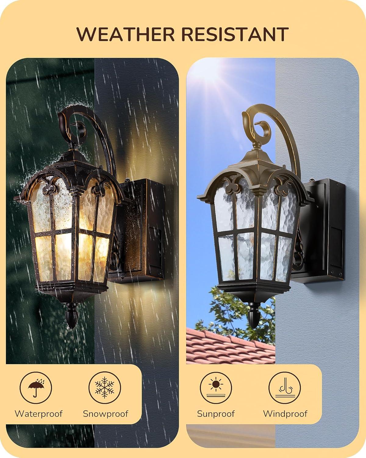 17.3 in. Black Dusk to Dawn Outdoor Wall Lantern Sconce Light with Built-in 2 GFCI Outlet