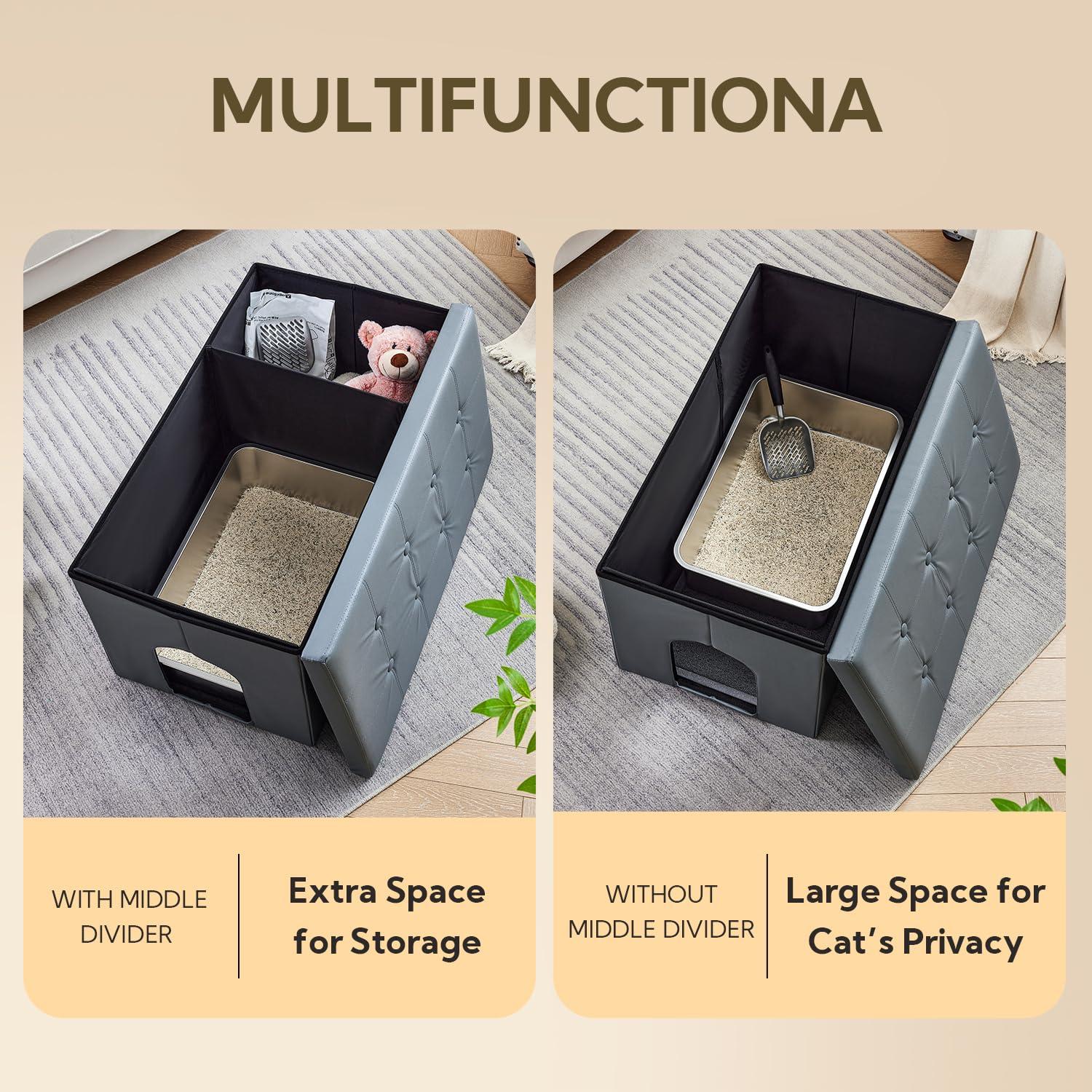 MEEXPAWS Cat Litter Box Enclosure Furniture Hidden, Cat Washroom Bench Storage Cabinet Small 19.7'' x 19.7'' x 19.7''| Dog Proof | Waterproof Inside | Easy Clean | Easy Assembly | Odor Control(Grey)