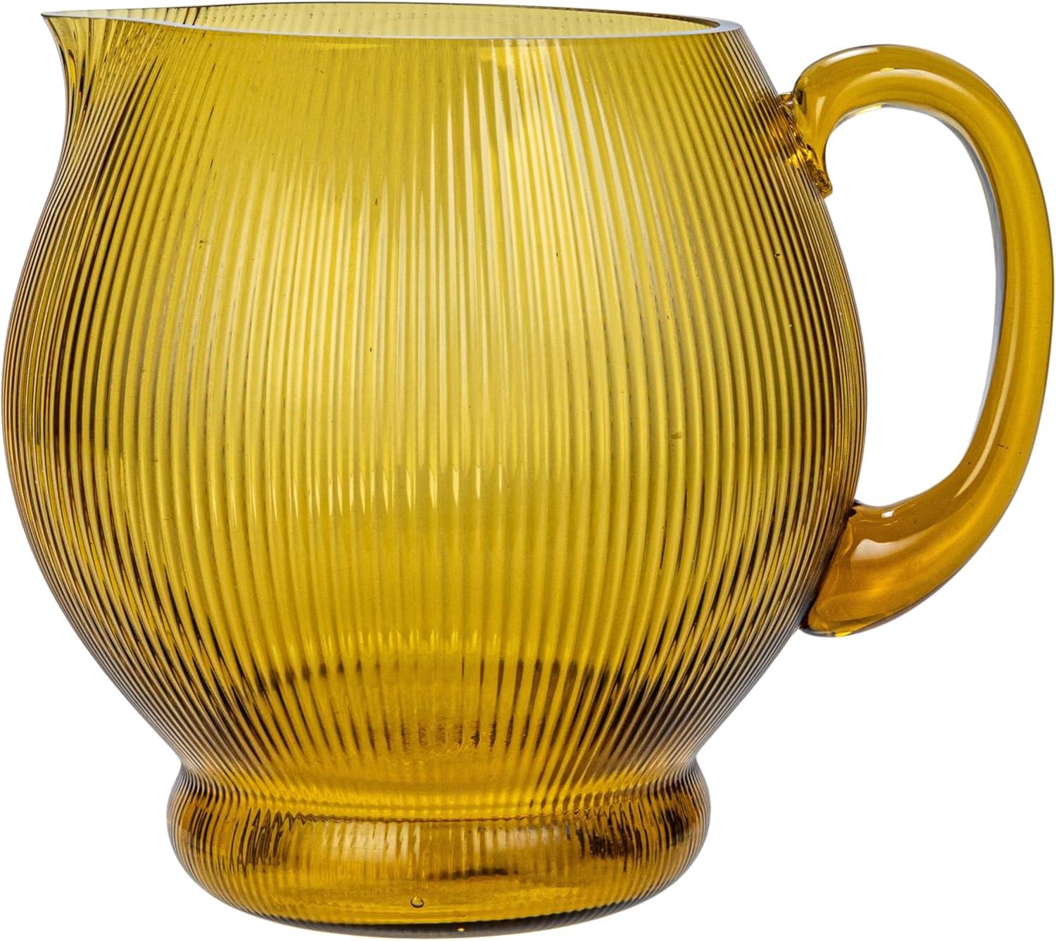 Creative Co-Op Round Ribbed Glass Pitcher, Amber