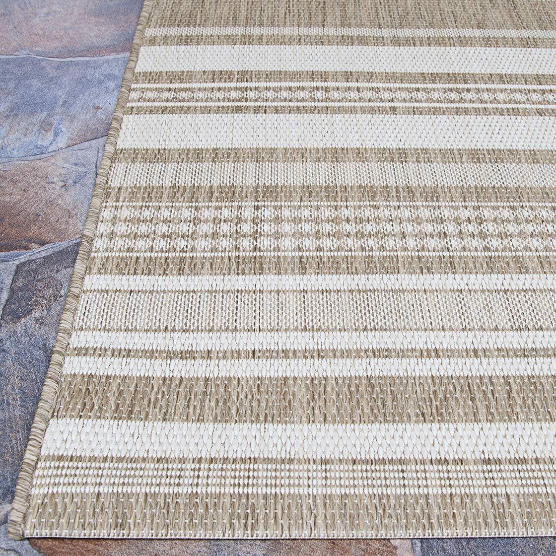 Champagne Taupe Striped Synthetic 8' x 10' Indoor/Outdoor Rug