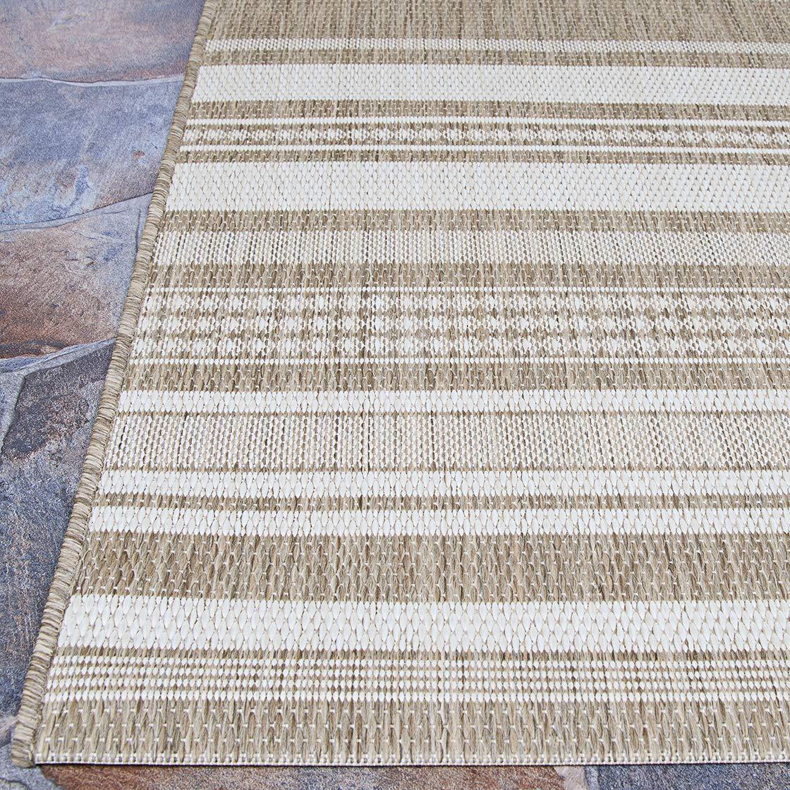 Couristan Recife Gazebo Stripe Indoor / Outdoor Area Rug, Champagne- Taupe, 7'6" Square