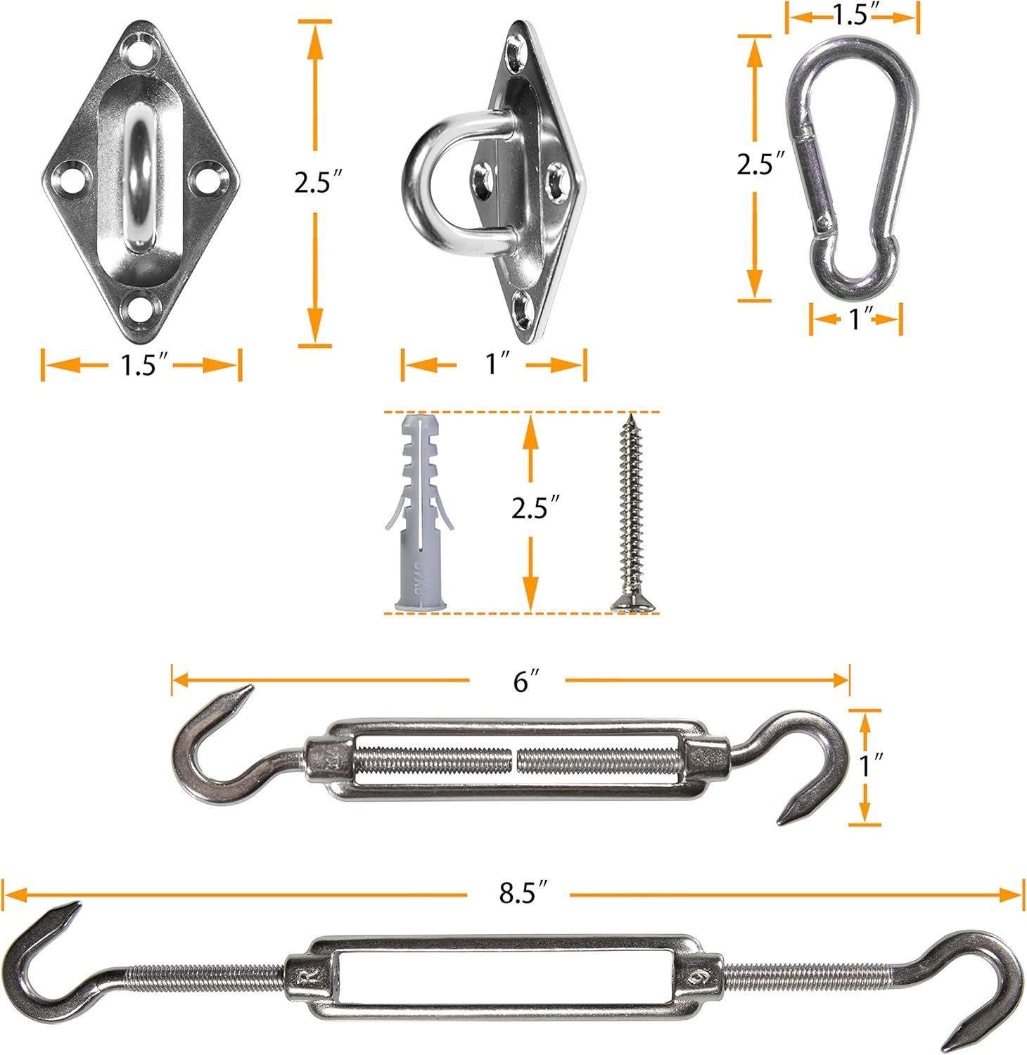 Stainless Steel 6 Inch Triangle Sun Shade Sail Hardware Kit