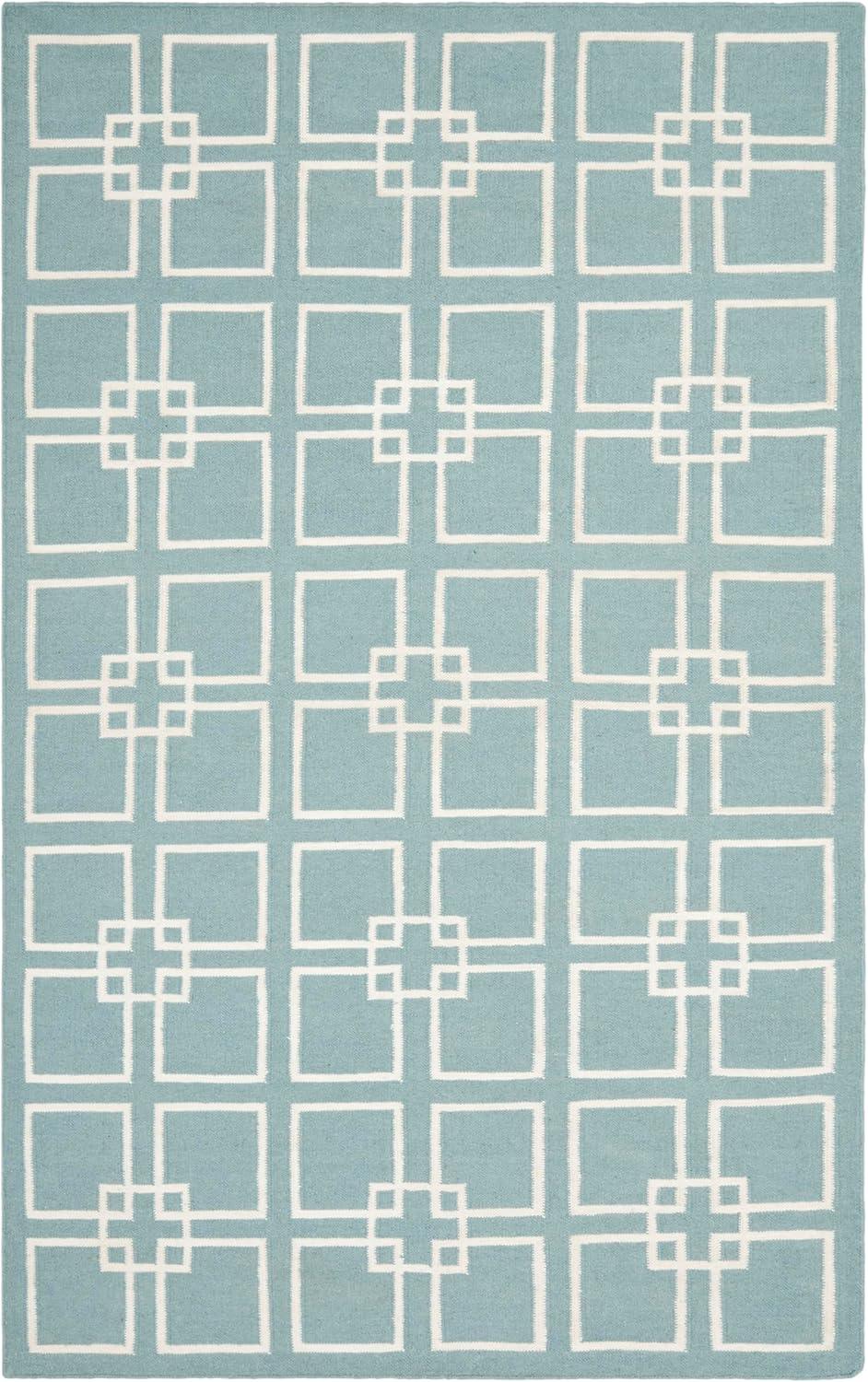 Martha Stewart Flat Weave Wool/Silk/Cotton Geometric Rug in Geyser Blue