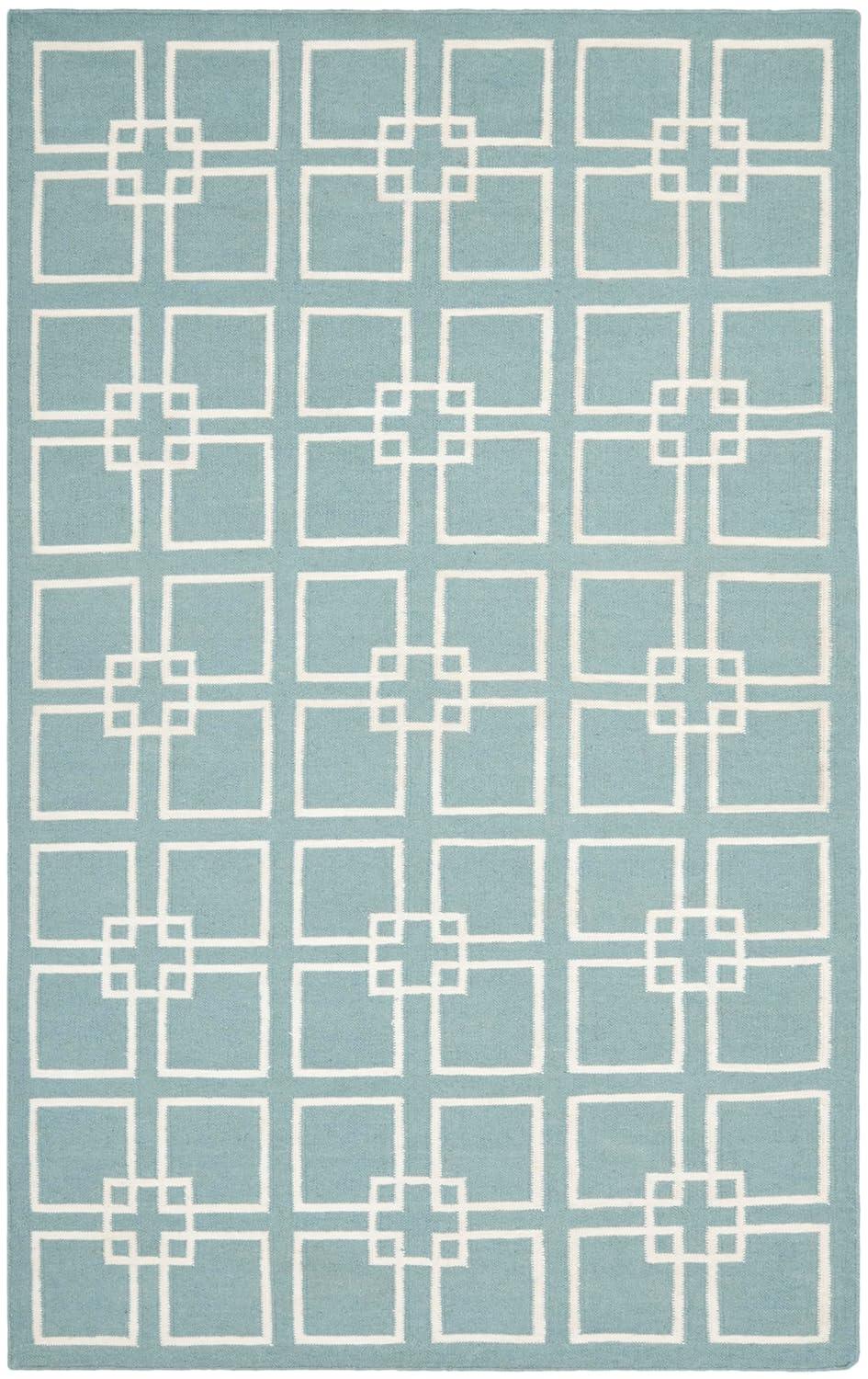 Martha Stewart Flat Weave Wool/Silk/Cotton Geometric Rug in Geyser Blue