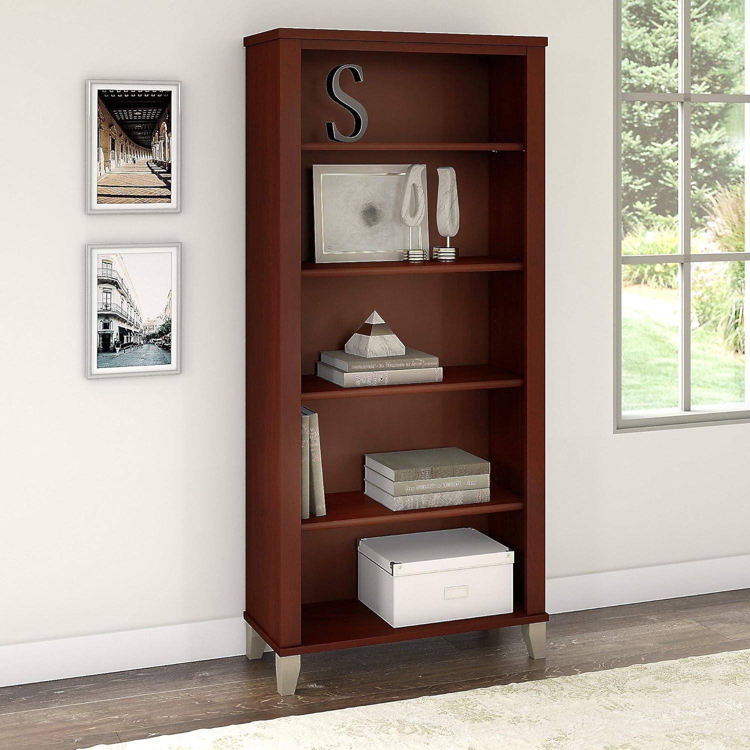 Somerset Adjustable 5-Shelf Hansen Cherry Wood Bookcase