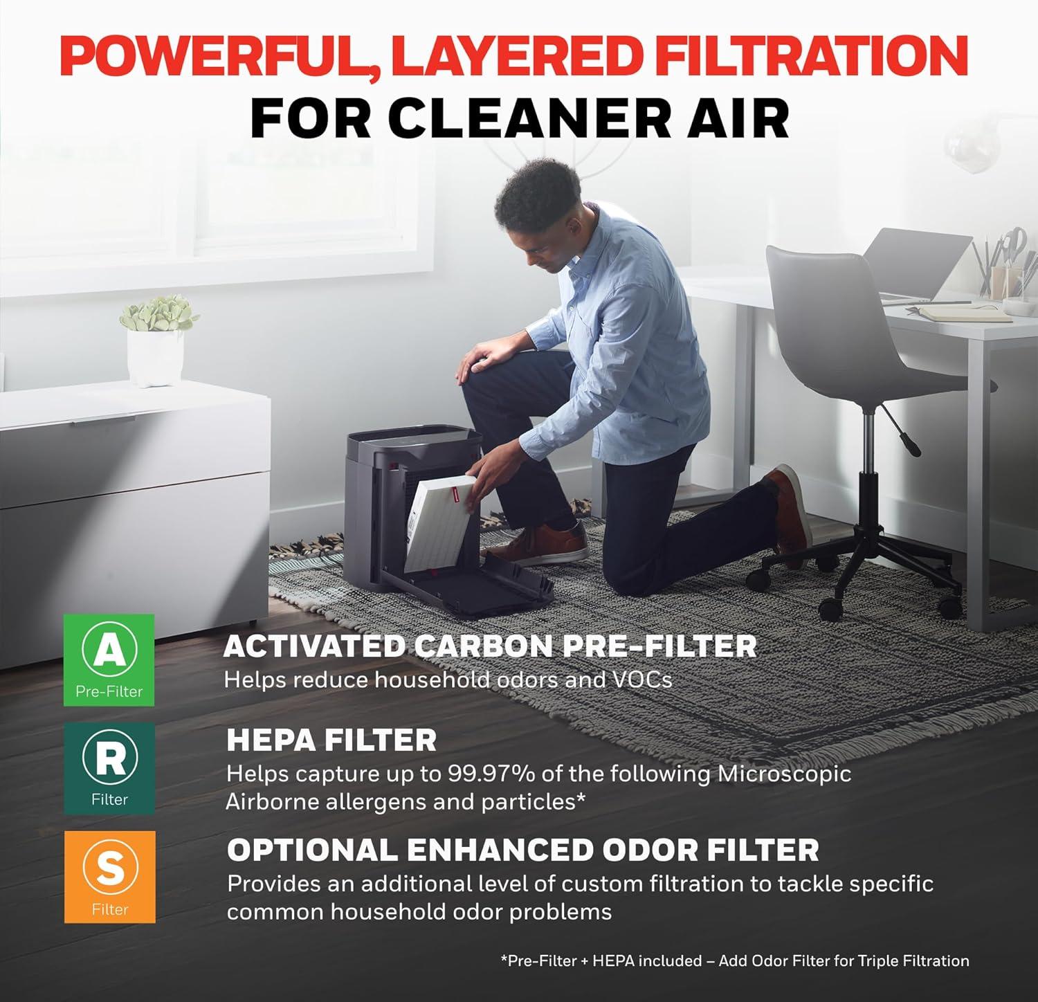 Honeywell Power Plus HEPA Air Purifier for Medium and Large Rooms Black: 4 Settings, 100-300 sq. ft., AHAM & Energy Star Certified