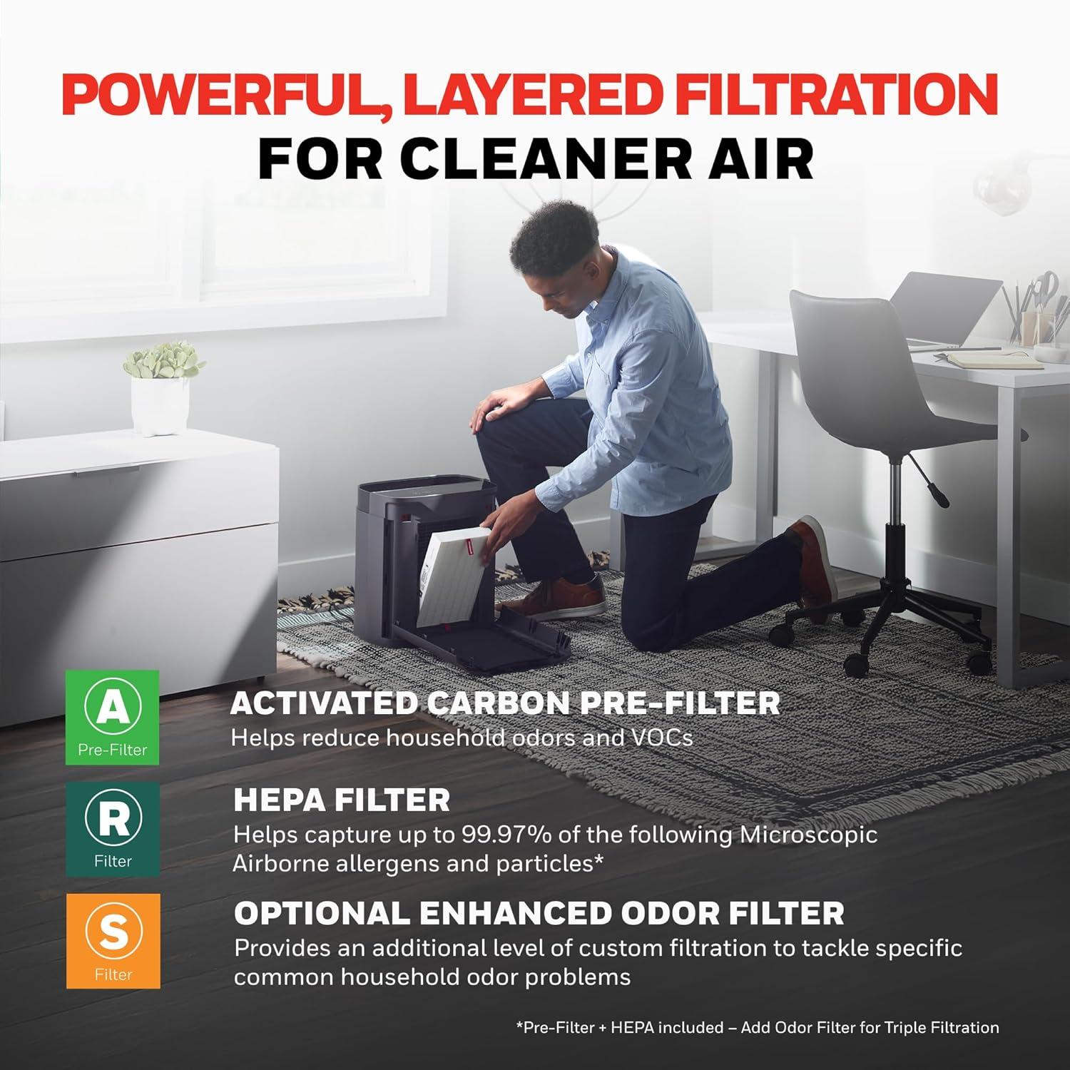 Honeywell Power Plus HEPA Air Purifier for Medium and Large Rooms Black: 4 Settings, 100-300 sq. ft., AHAM & Energy Star Certified