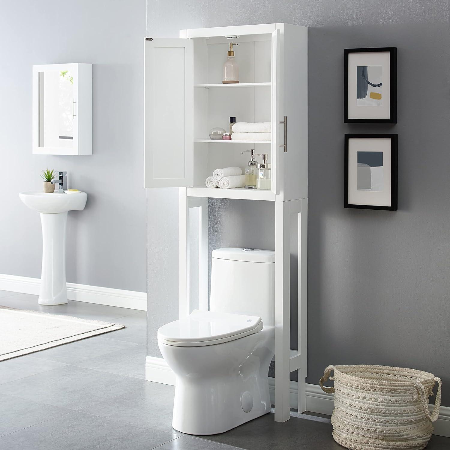 Sleek White Adjustable Over-the-Toilet Storage Cabinet