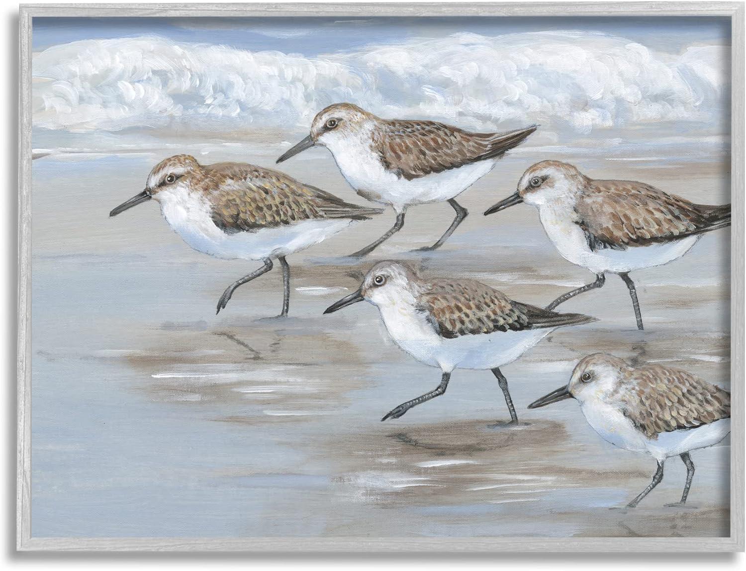 Stupell Industries Sandpiper Bird Flock Marching Beach Coast Waves