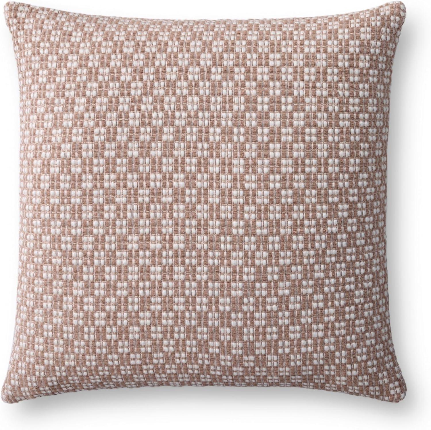 Ivory and Brown 18'' Square Cotton Checkerboard Pillow Cover