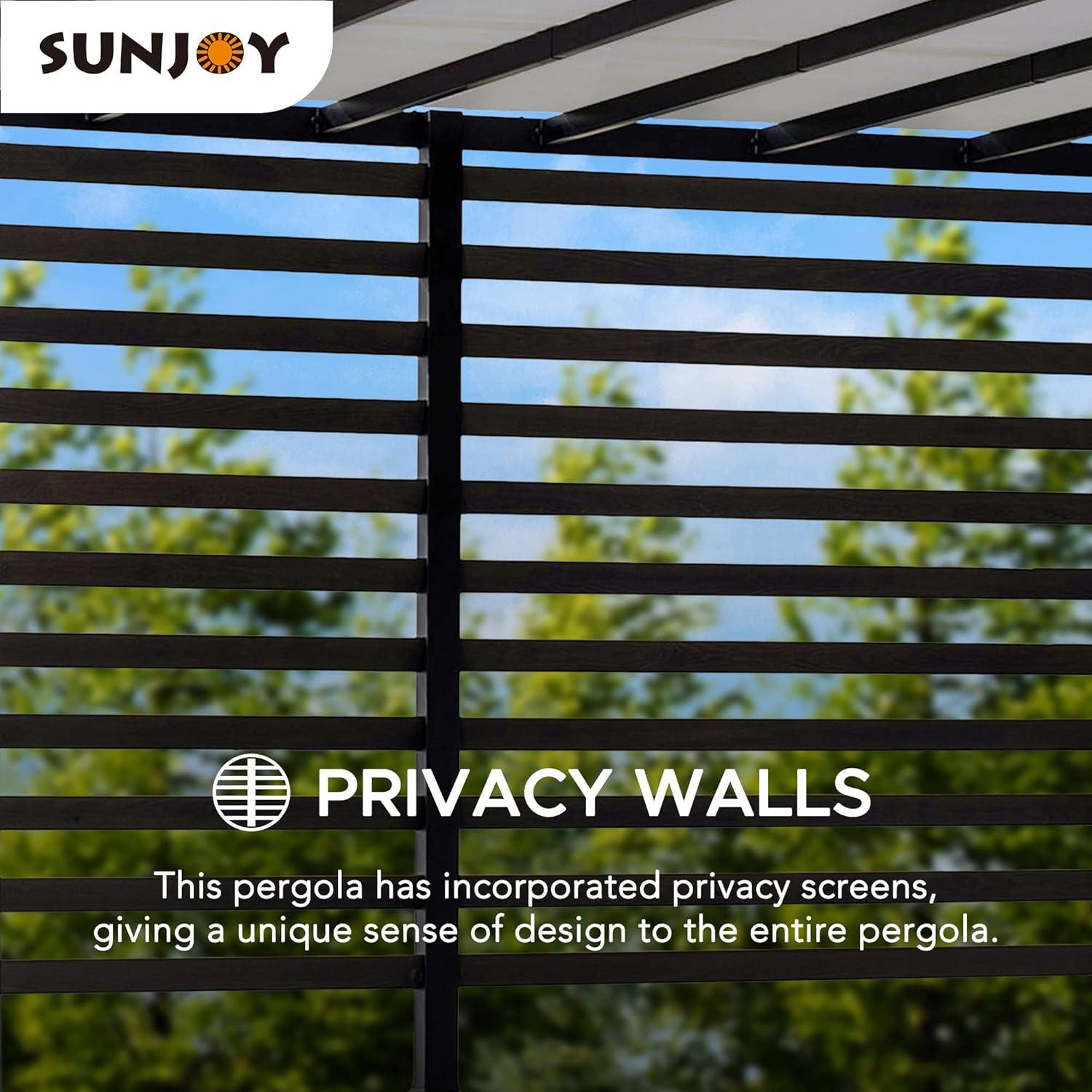 Sunjoy Sunjoy Outdoor Pergola 10 x 12 ft. Steel Pergolas with White Adjustable Shade and Privacy Screen for Backyard