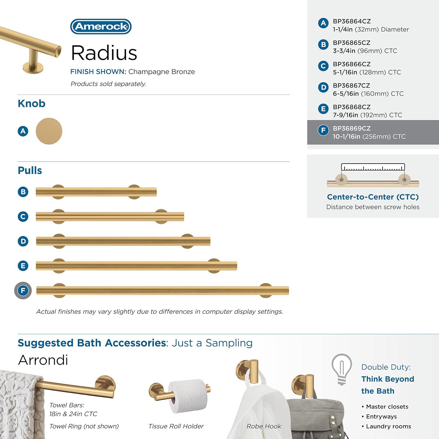 Amerock Radius 10-1/16 inch (256mm) Center-to-Center Champagne Bronze Cabinet Pull