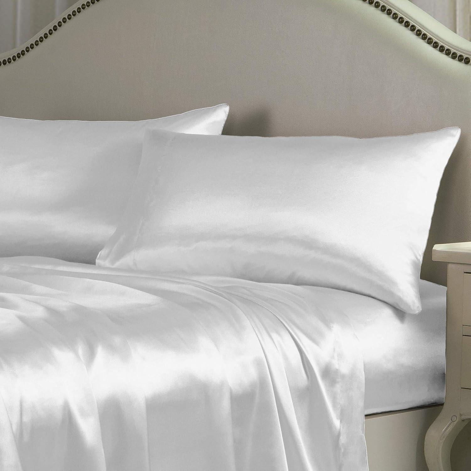 Queen Satin Sheet Set White - Belles & Whistles