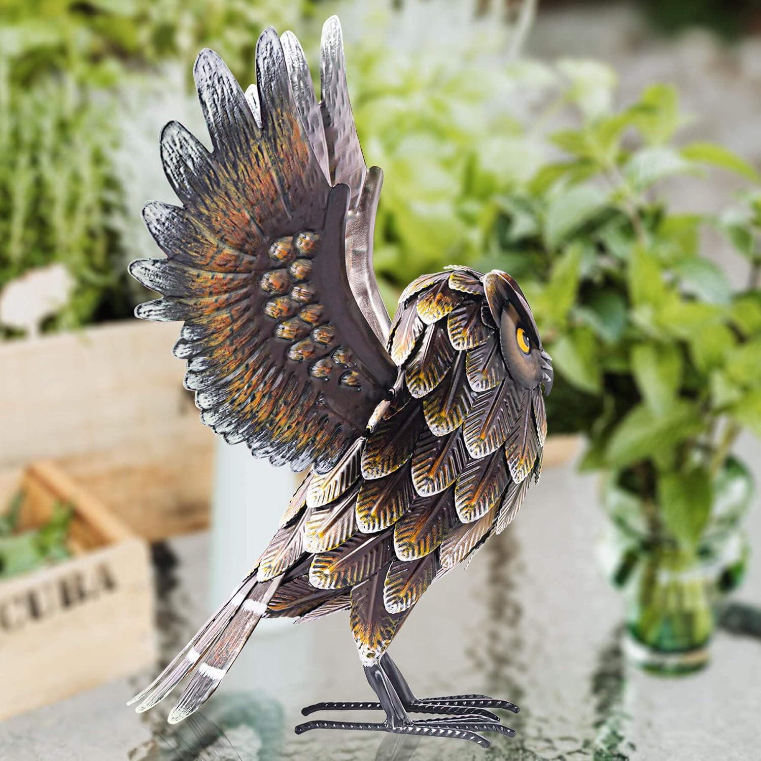 Natelf Garden Owl Sculptures & Statues, Standing Metal Bird Yard Art Sculpture for Patio Backyard Pond Outdoor Decorations