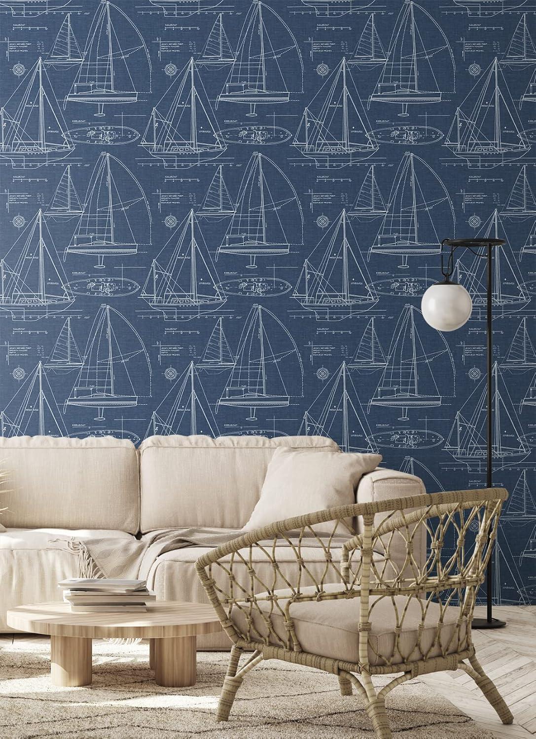 NextWall Navy Blue Yacht Club Peel and Stick Wallpaper