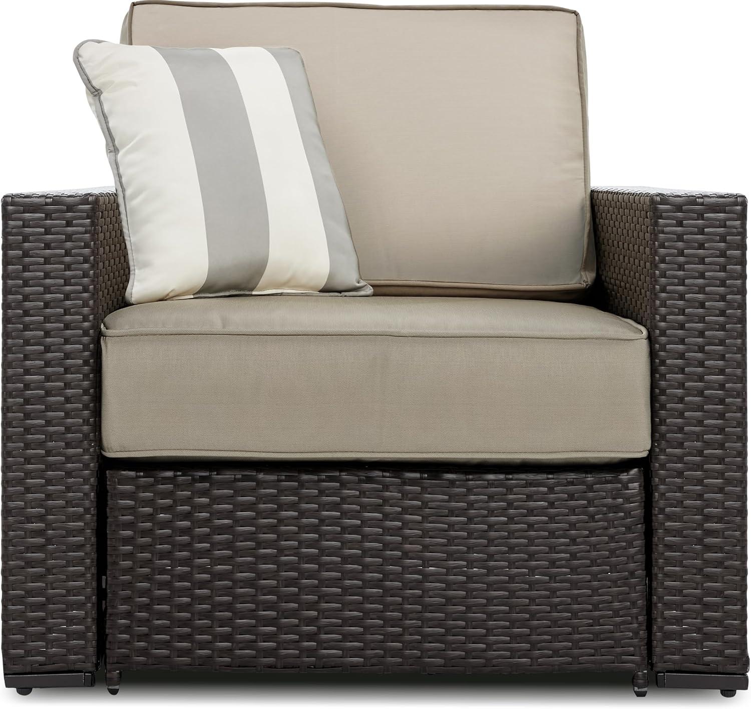 Laguna Brown Wicker Outdoor Arm Chair with Beige Cushions