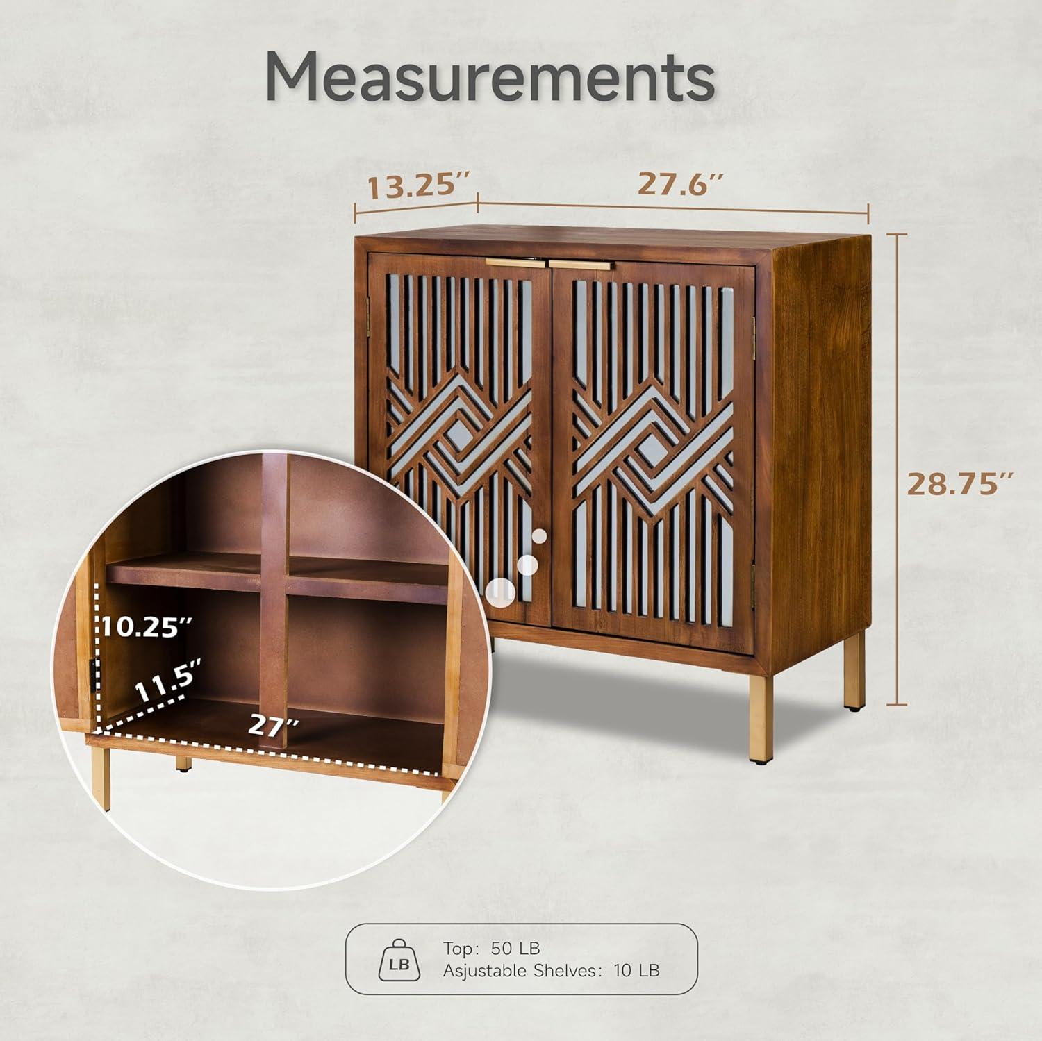 2 Door Accent Cabinet Modern Mirror Fronts Almost Fully Assembled Farmhouse Accent Sideboard Clean-Lined Silhouette, Natural