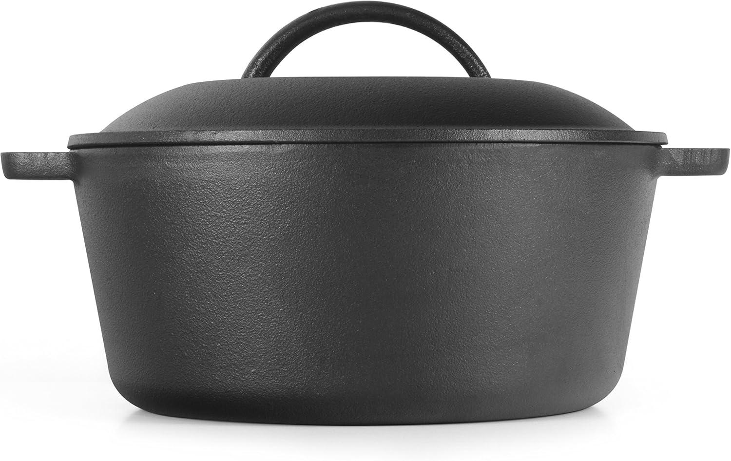 COMMERCIAL CHEF 5 Quart Cast Iron Dutch Oven with Dome Lid & Handles, Preseasoned