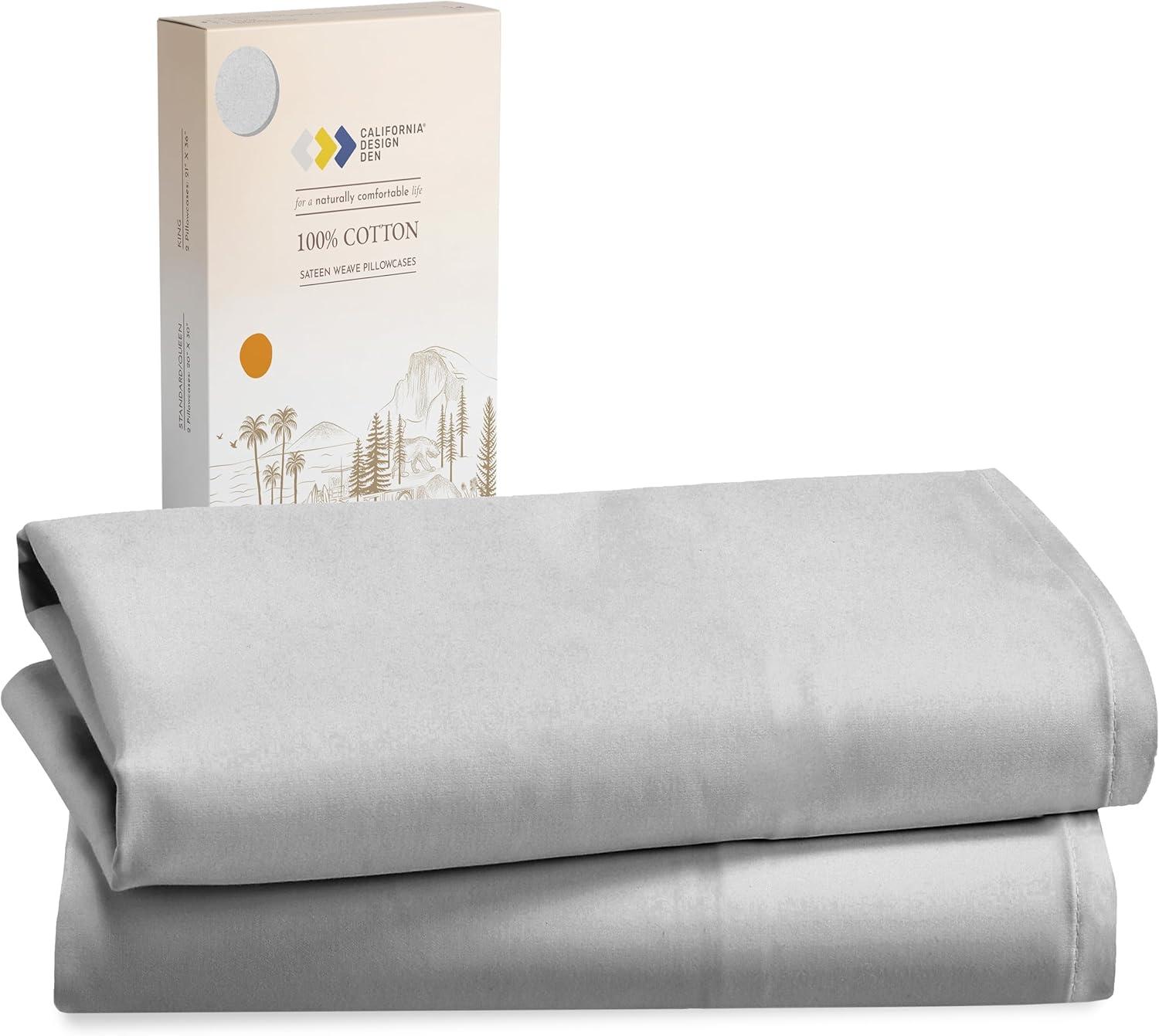 100% Cotton Pillow Cases Set of 2 Soft & Cooling Sateen Weave by California Design Den