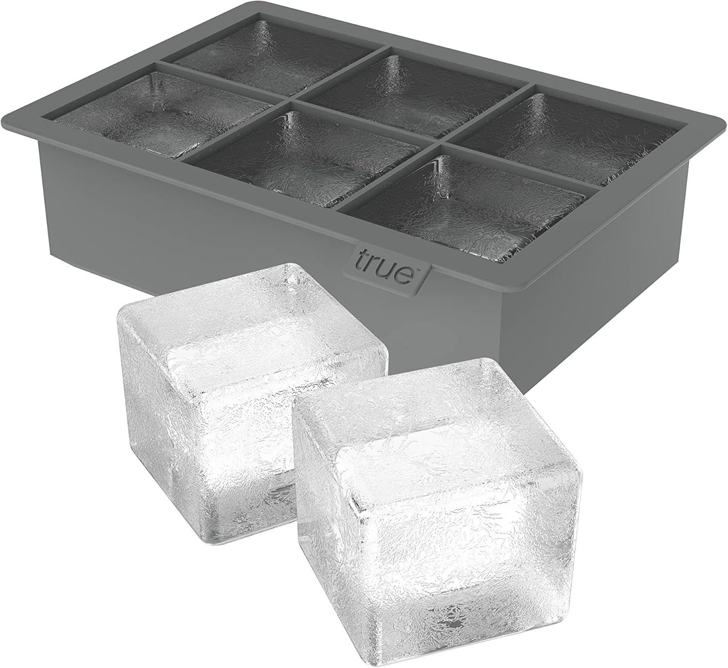 True Colossal Ice Cube Tray, Extra Large Ice Cubes, Dishwasher Safe Flexible Silicone Ice Cube Tray, Makes 6 2 Inch Ice Cubes, Grey, Set of 1