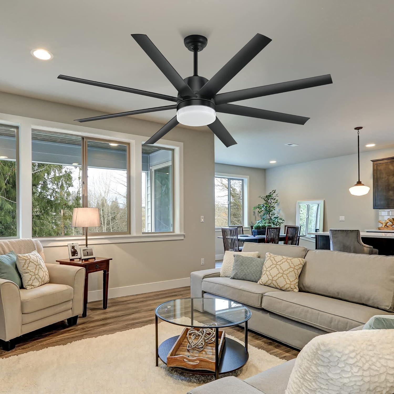 Modern Black 60-Inch Ceiling Fan with LED Light and Remote