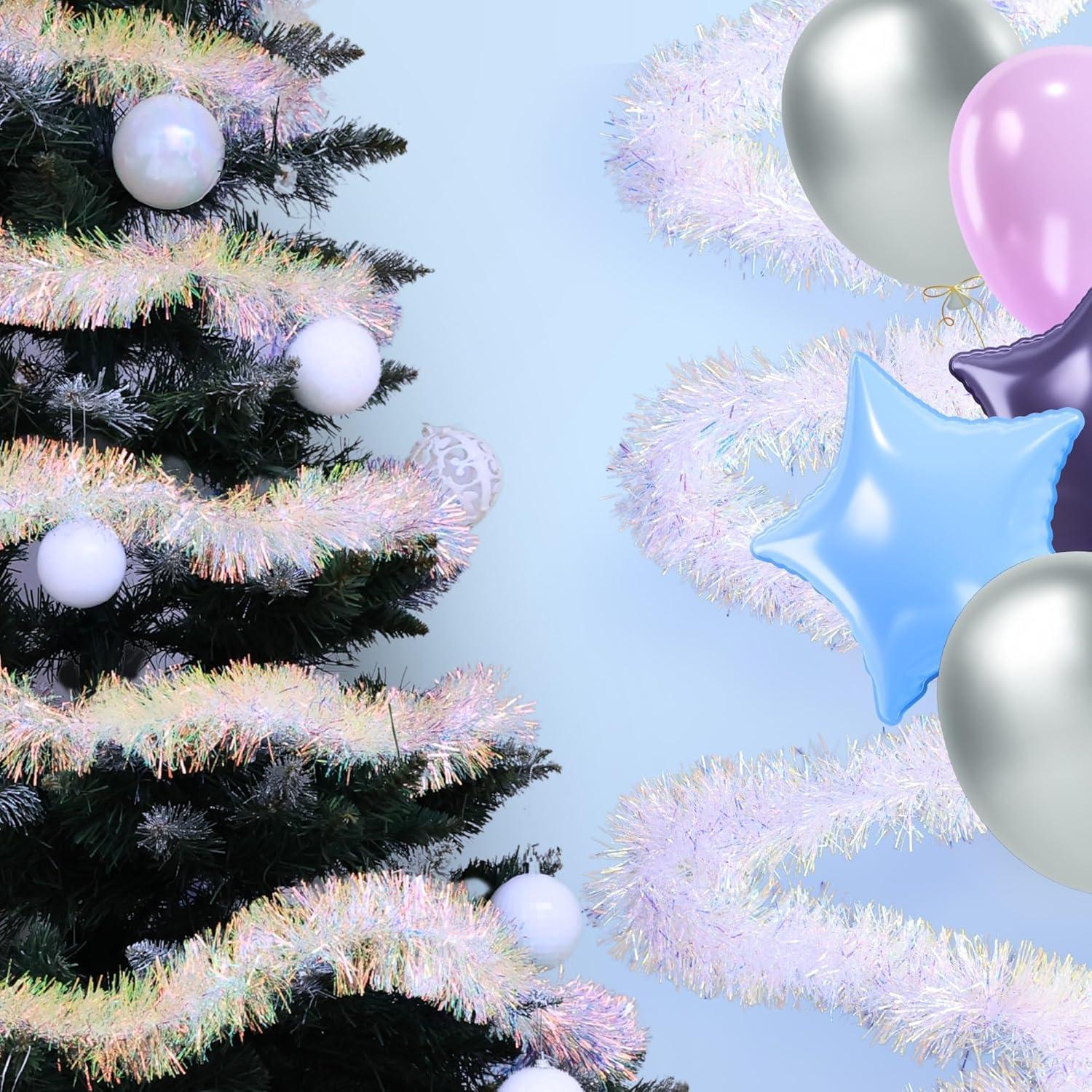 Tinsel Garland Christmas Ornaments – Premium Polar Light Film Garlands for Decoration – Multiple Colors Reflective Christmas Party Decor