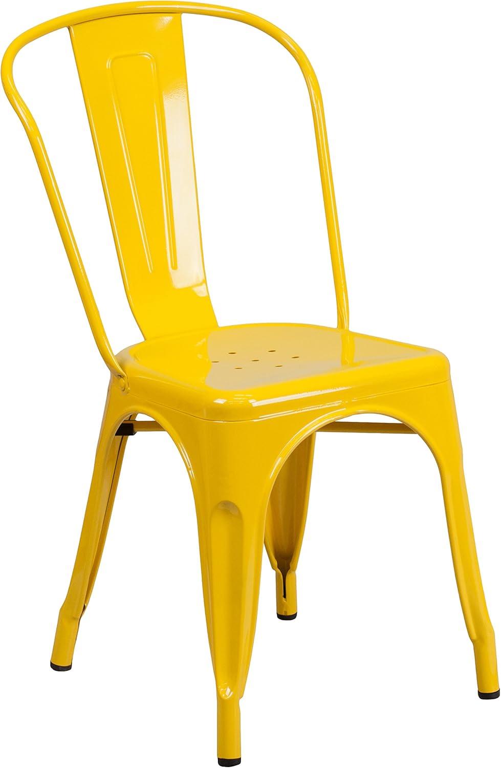 Vintage Bistro-Style Yellow Steel Stackable Side Chair