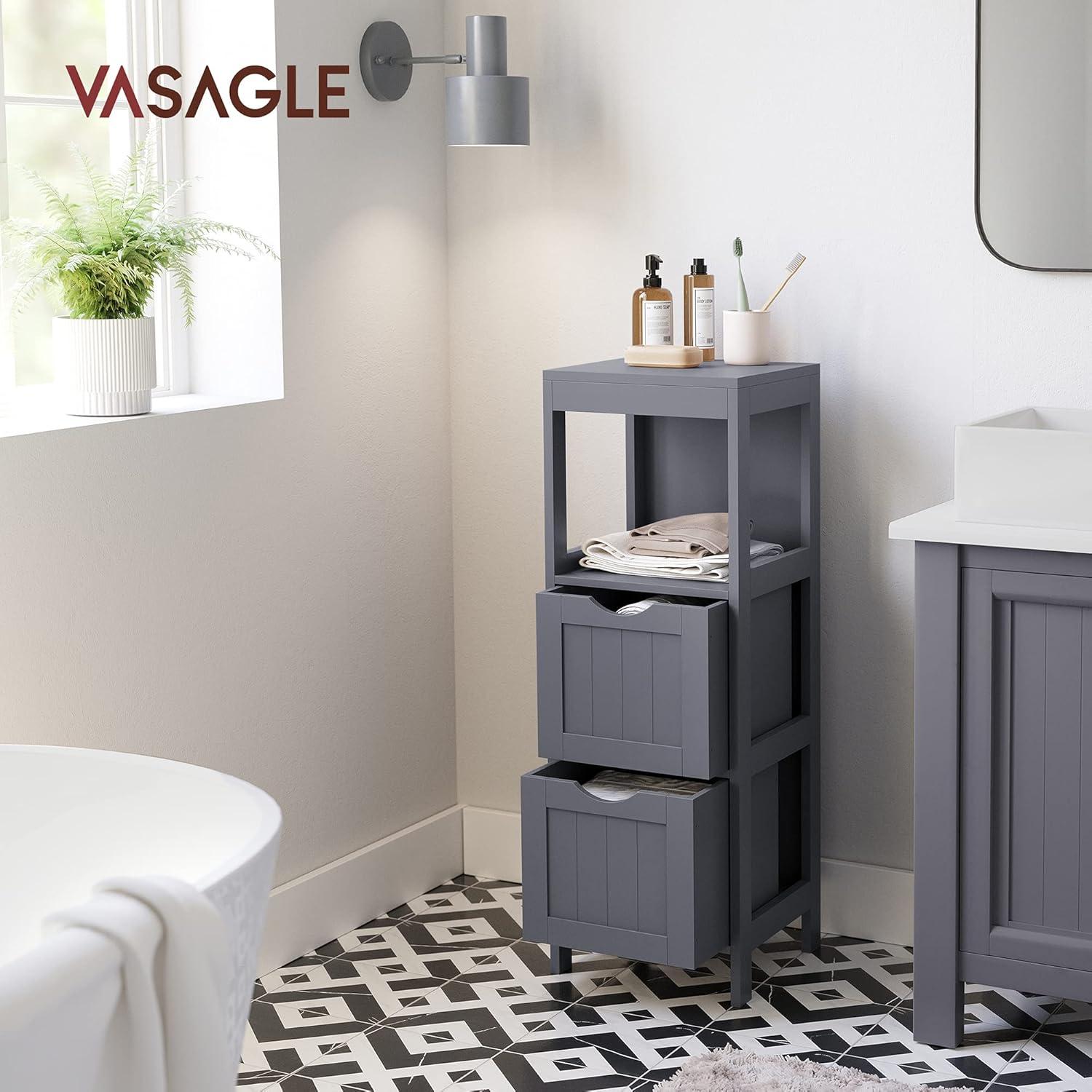 Gray MDF Bathroom Floor Cabinet with 2 Drawers