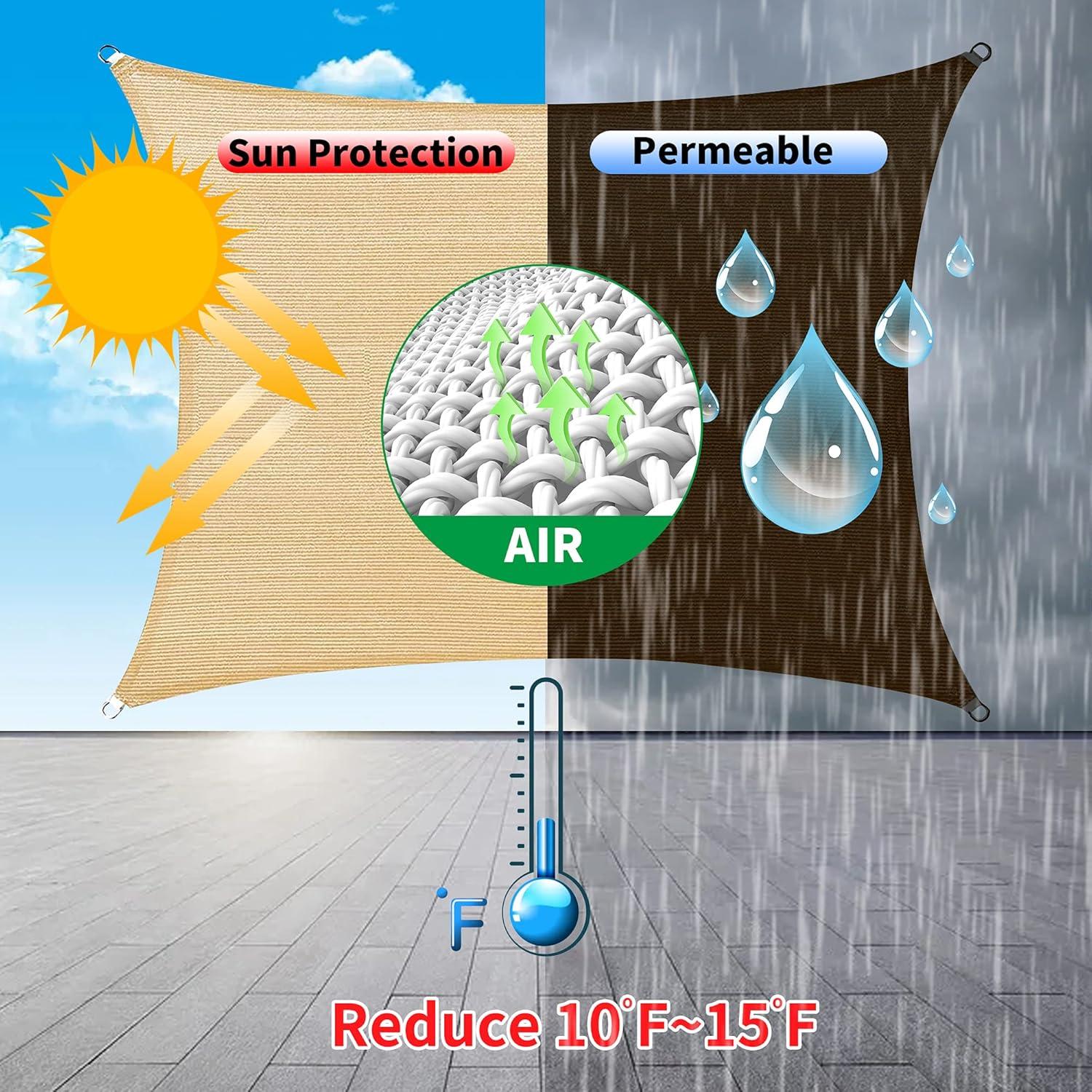 Shade&Beyond Rectangle Sun Shade Sail 12'X16' for Patio Yard Deck, Light Grey (We Make Custom Size)