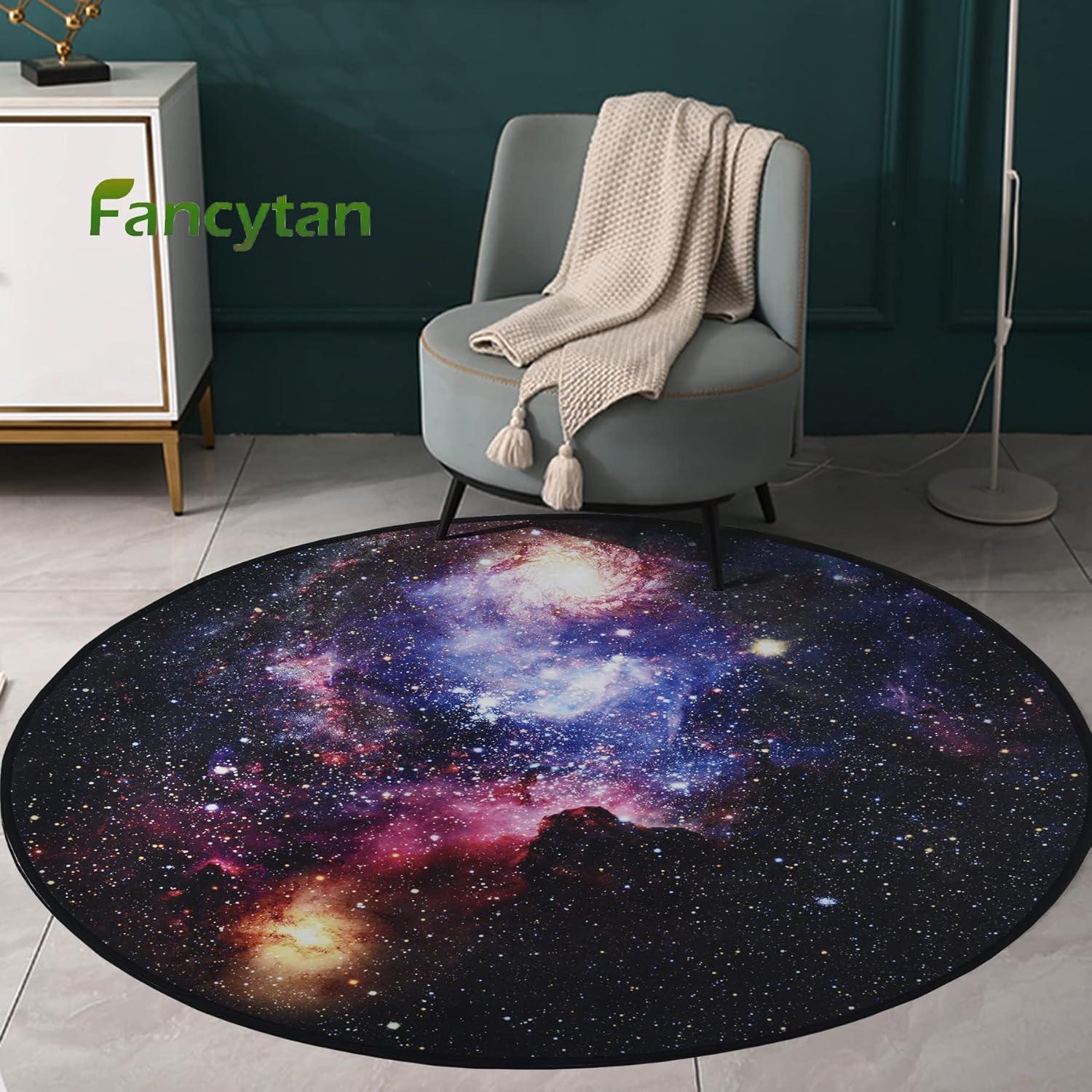 Galaxy Round Rugs, Universe Space Nebula Stars Starry Carpet Large Floor Mat for Living Room, Bedroom (Galaxy, 2.6 ft Diameter)