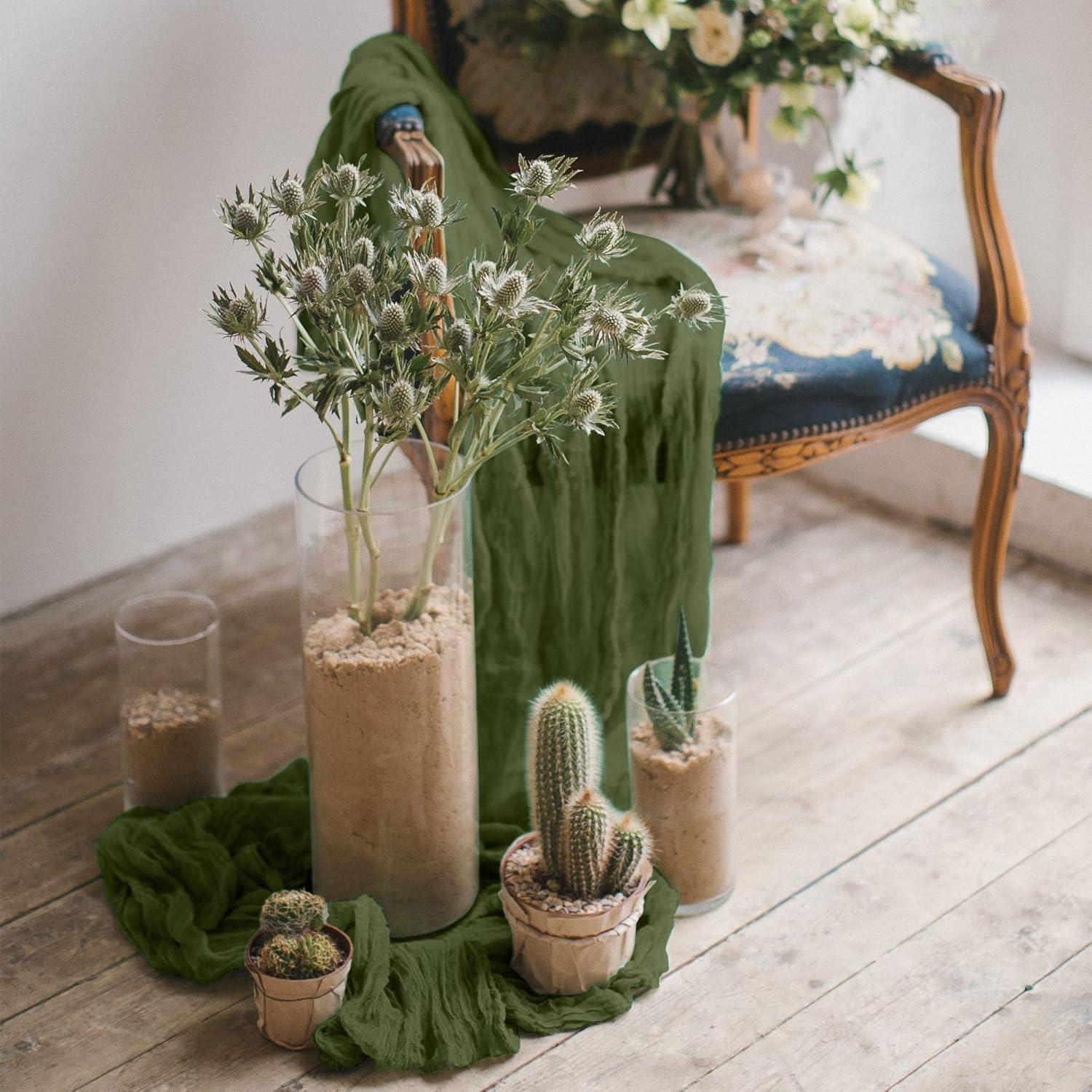 Mint Green Cheesecloth Table Runner 6 Pack 35" Boho Gauze Runner 120 inches Long Tablecloth Runner Rustic Sheer Fabric Bulk for Baby Shower Wedding Bridal Birthday Party Table Decorations