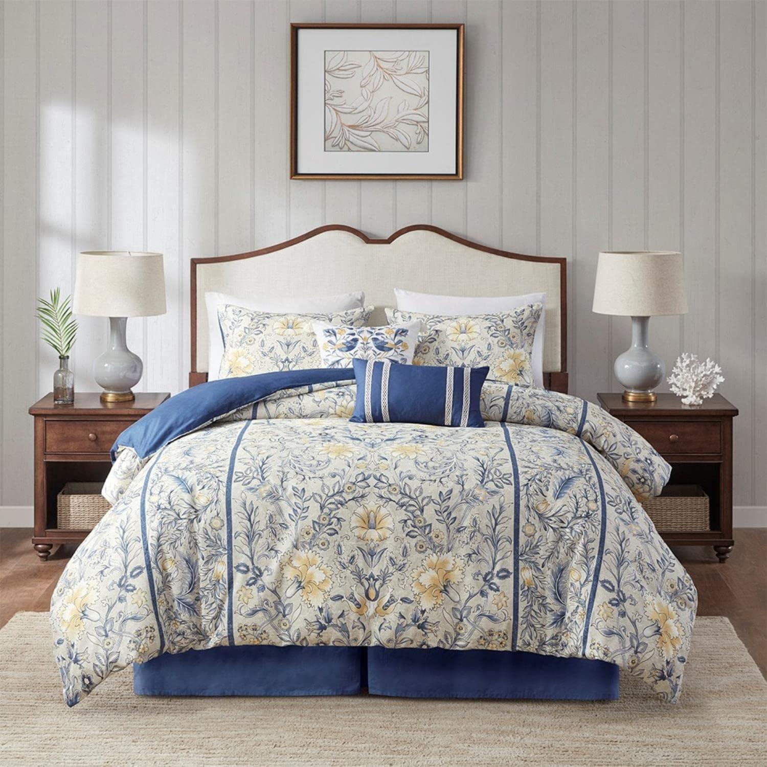 Queen Blue Cotton Tassel Bedspread Set of Six