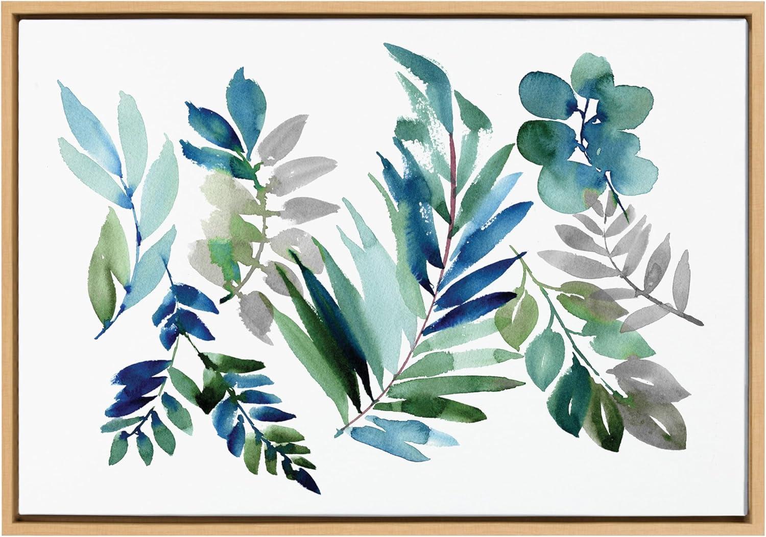 23" x 33" Sylvie Tropic Leaves Blue by Sara Berrenson Framed Wall Canvas - Kate & Laurel All Things Decor