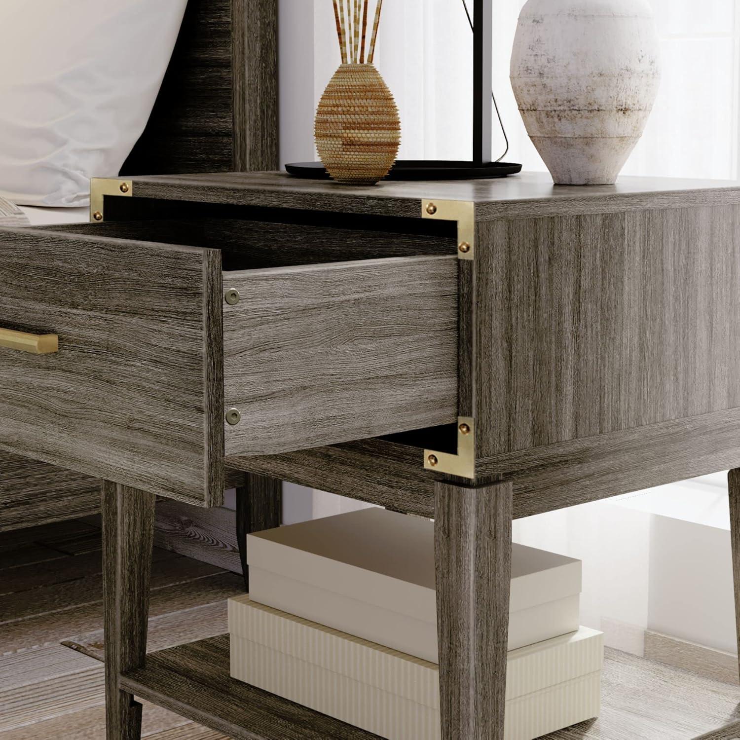 Plank+Beam Solid Wood Nightstand with 1 Drawer, Contemporary Side Table for Bedroom, Clay