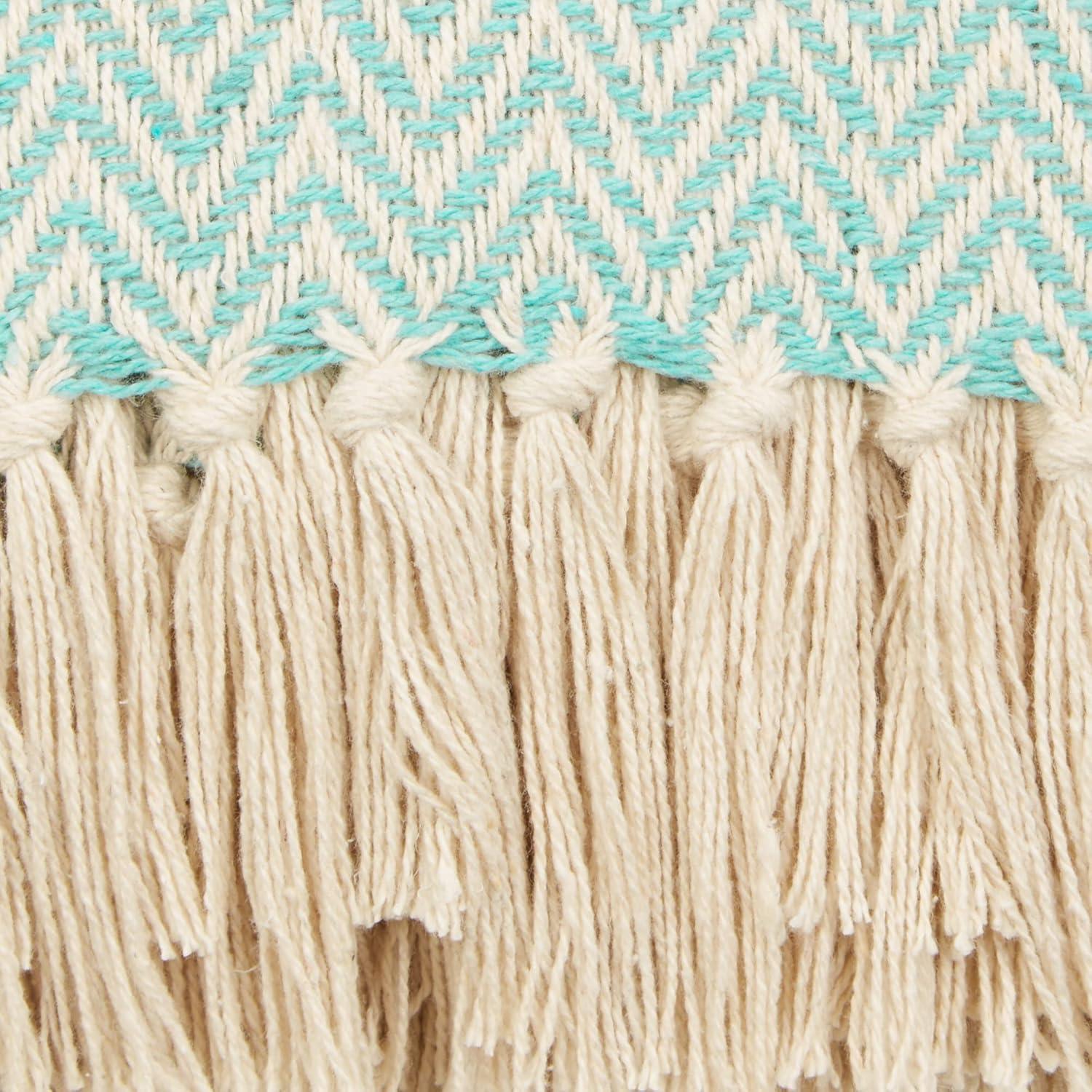 50"x60" Handloom Chevron Throw Blanket Aqua Blue - Design Imports: Cotton, Woven, Lightweight