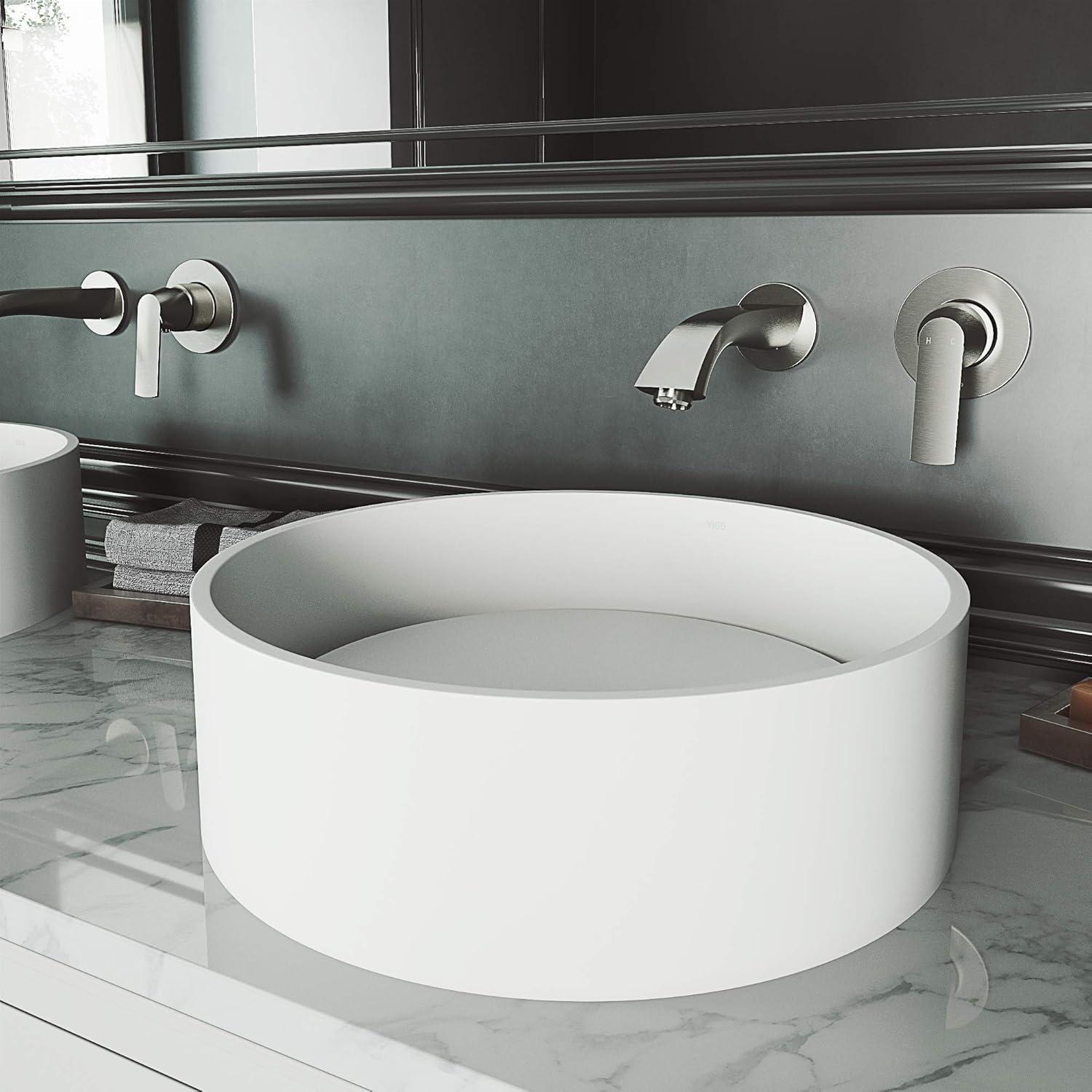 White Matte Stone Round Vessel Bathroom Sink